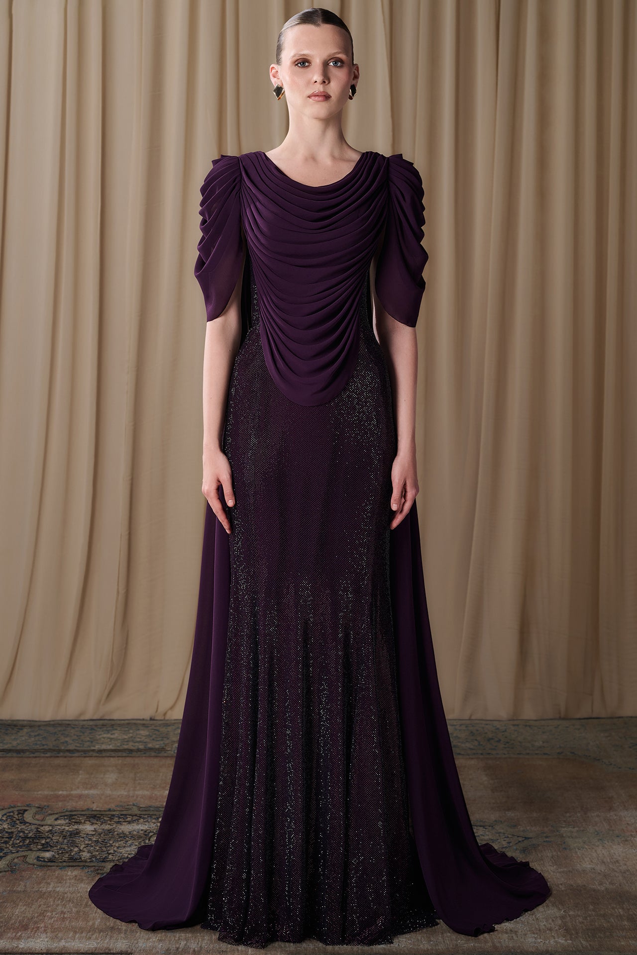 Draped Chiffon Bodice with Embellished Column Skirt