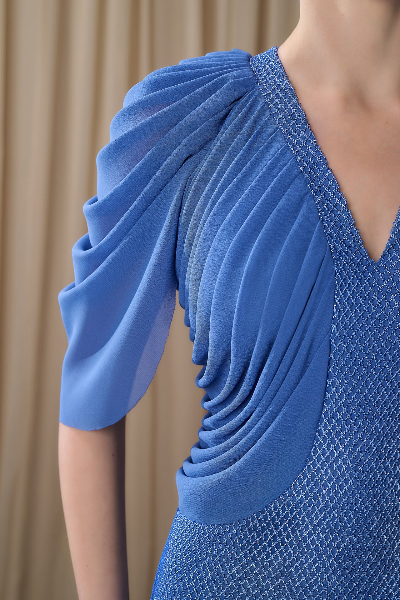 Embellished Column Gown with Draped Chiffon Sleeves