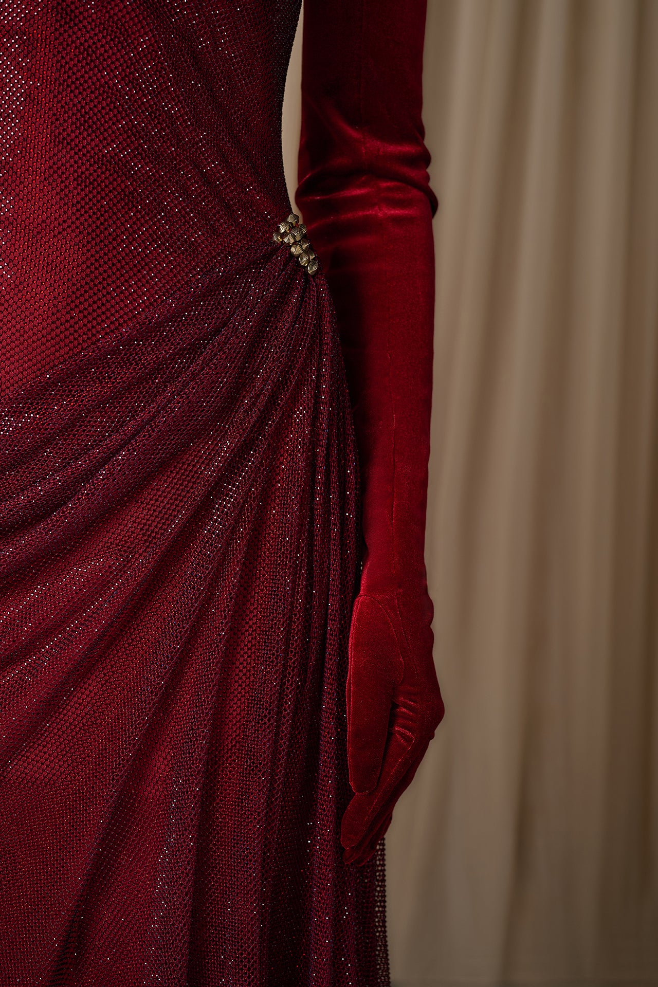 Strapless Draped Gown with Gloves