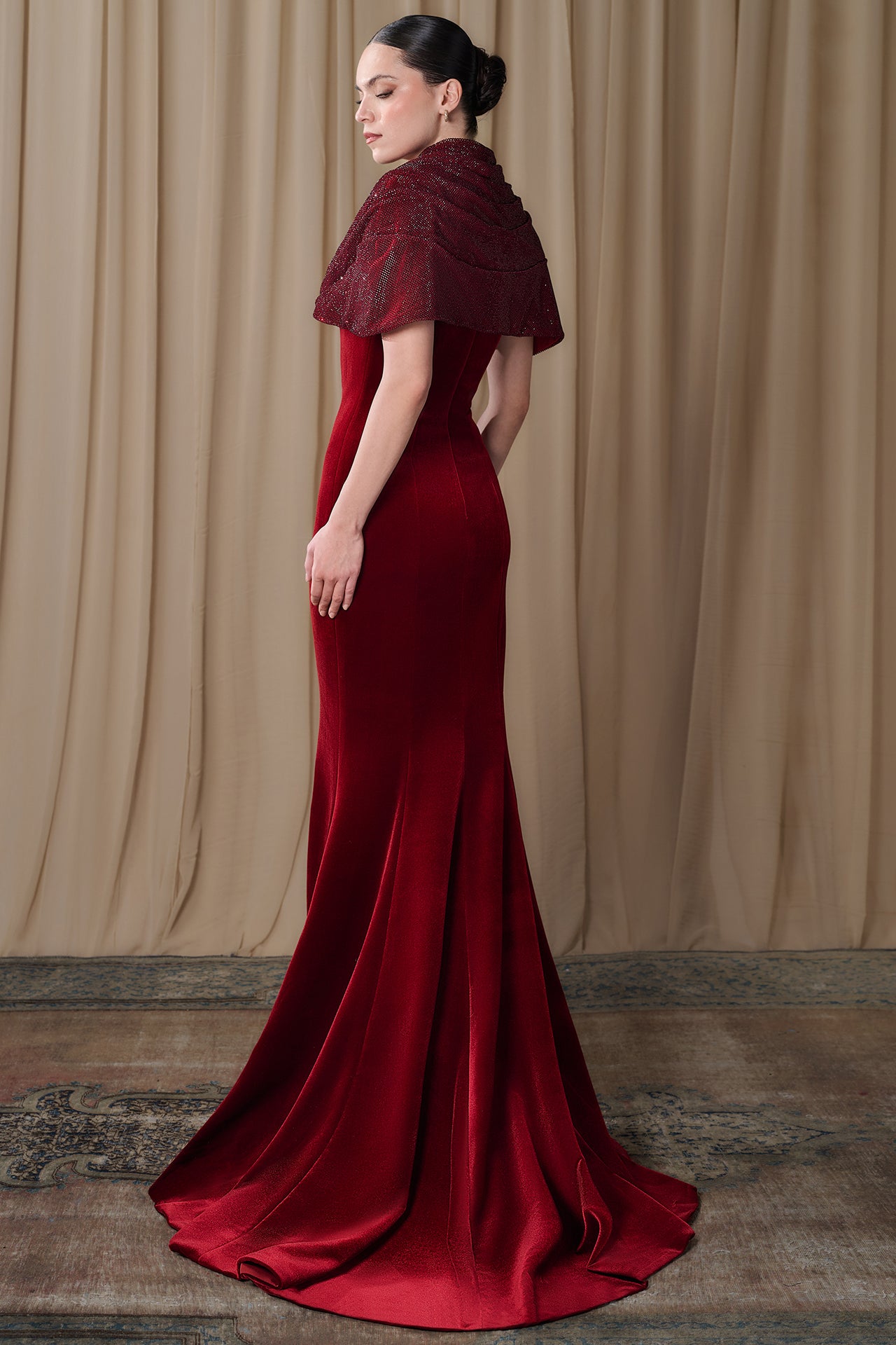 Velvet Gown with Draped Shawl Collar