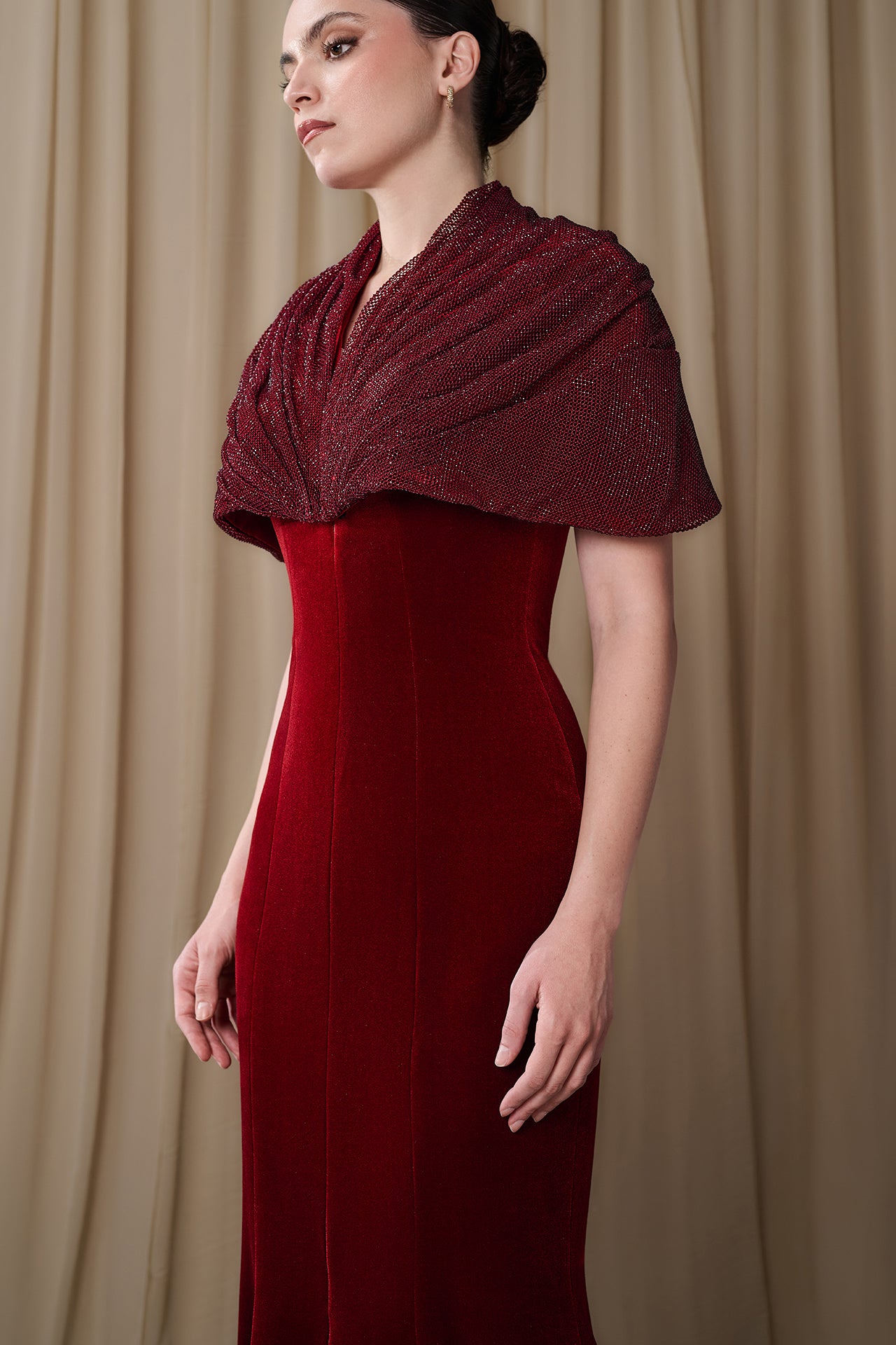 Velvet Gown with Draped Shawl Collar