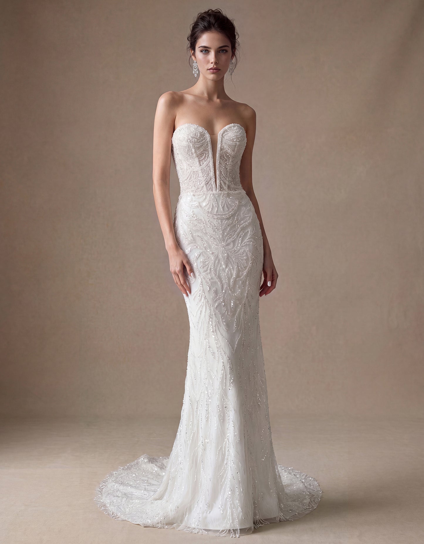 Draped Shoulder Bridal Gown with Detachable Overskirt