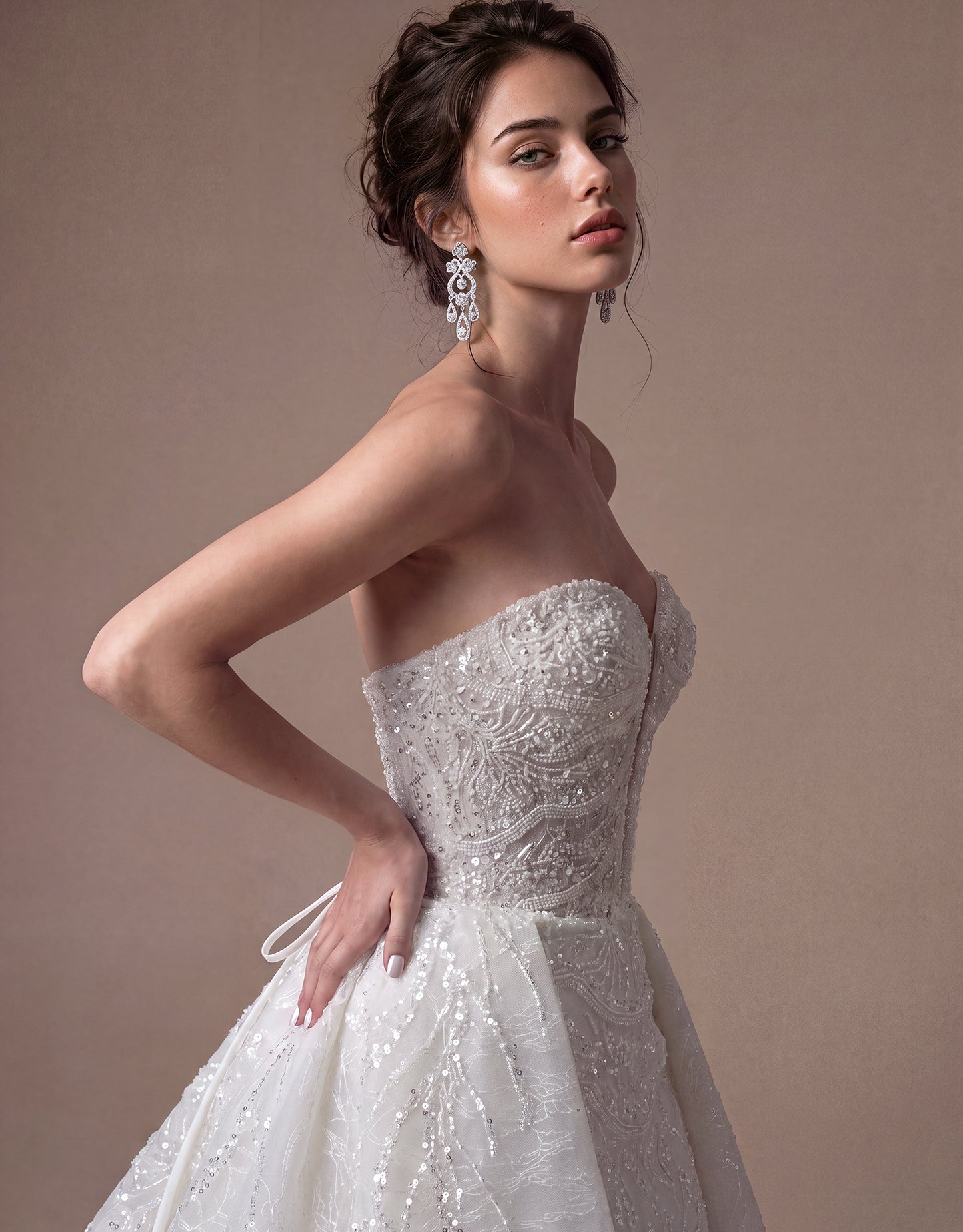 Embroidered Bridal Gown with Detachable Overskirt