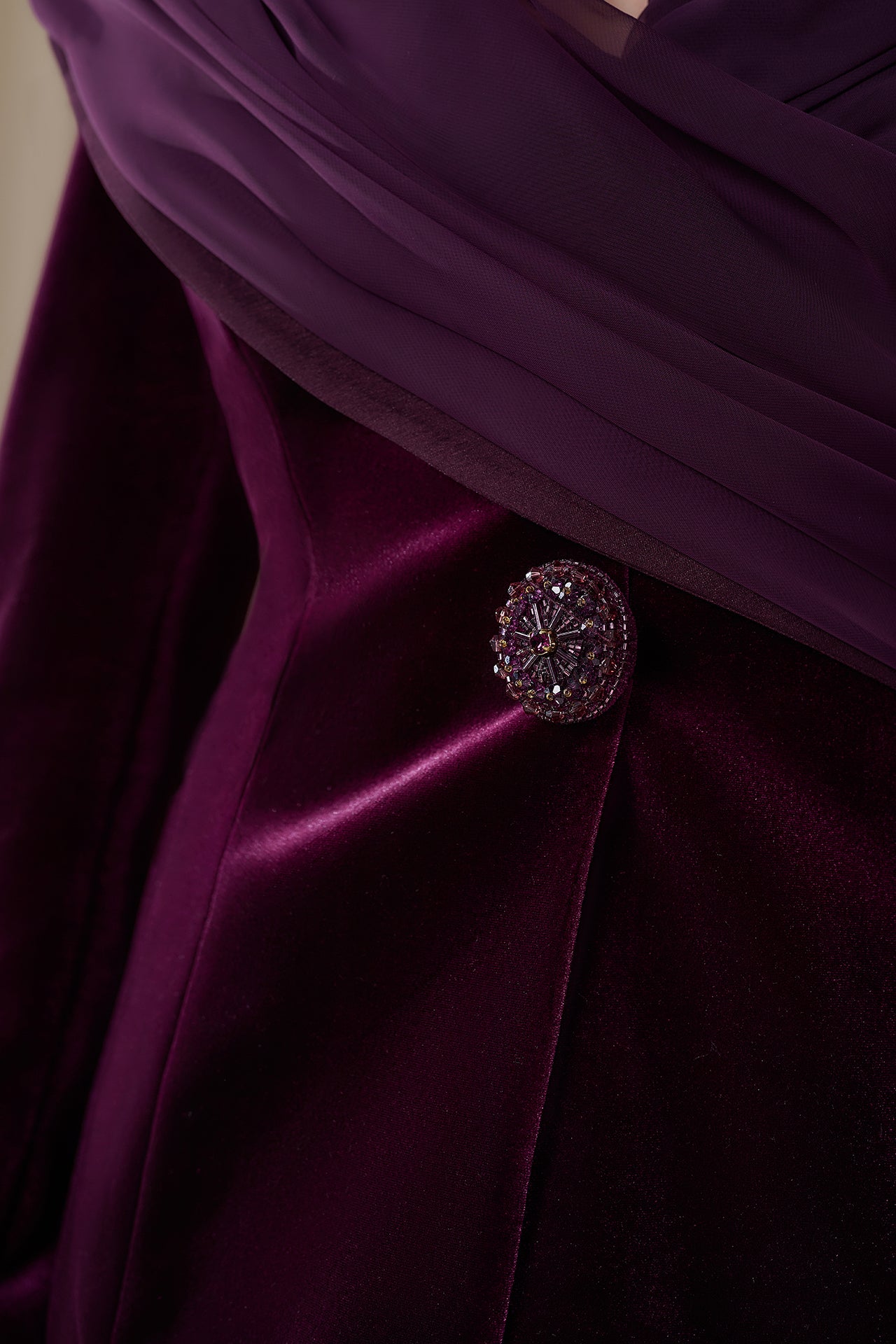 Velvet Jacket with Pleated Chiffon Skirt