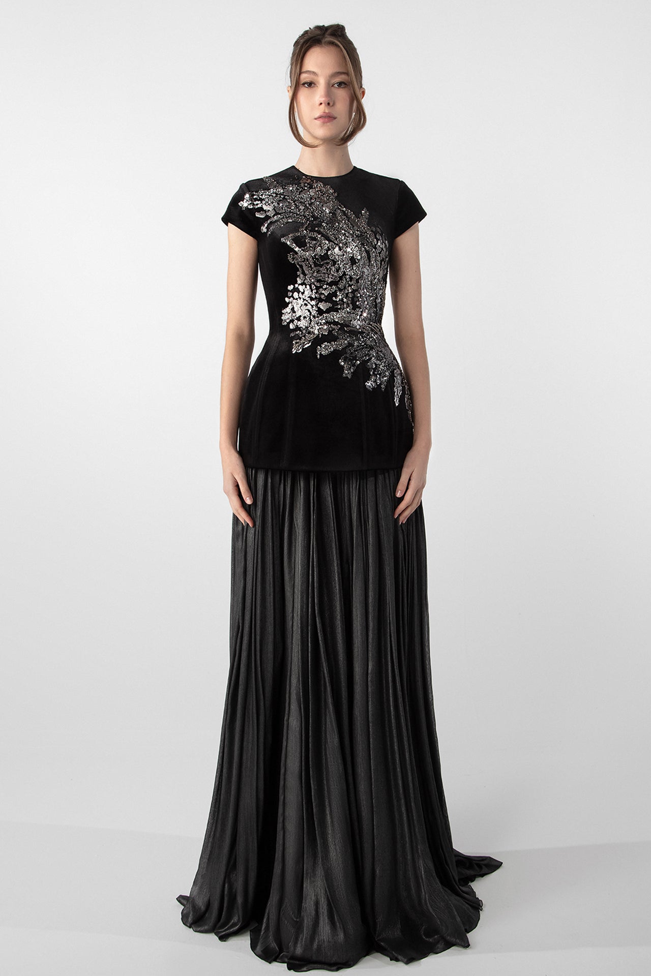 Velvet Corset with Embroidery and Lamé Skirt