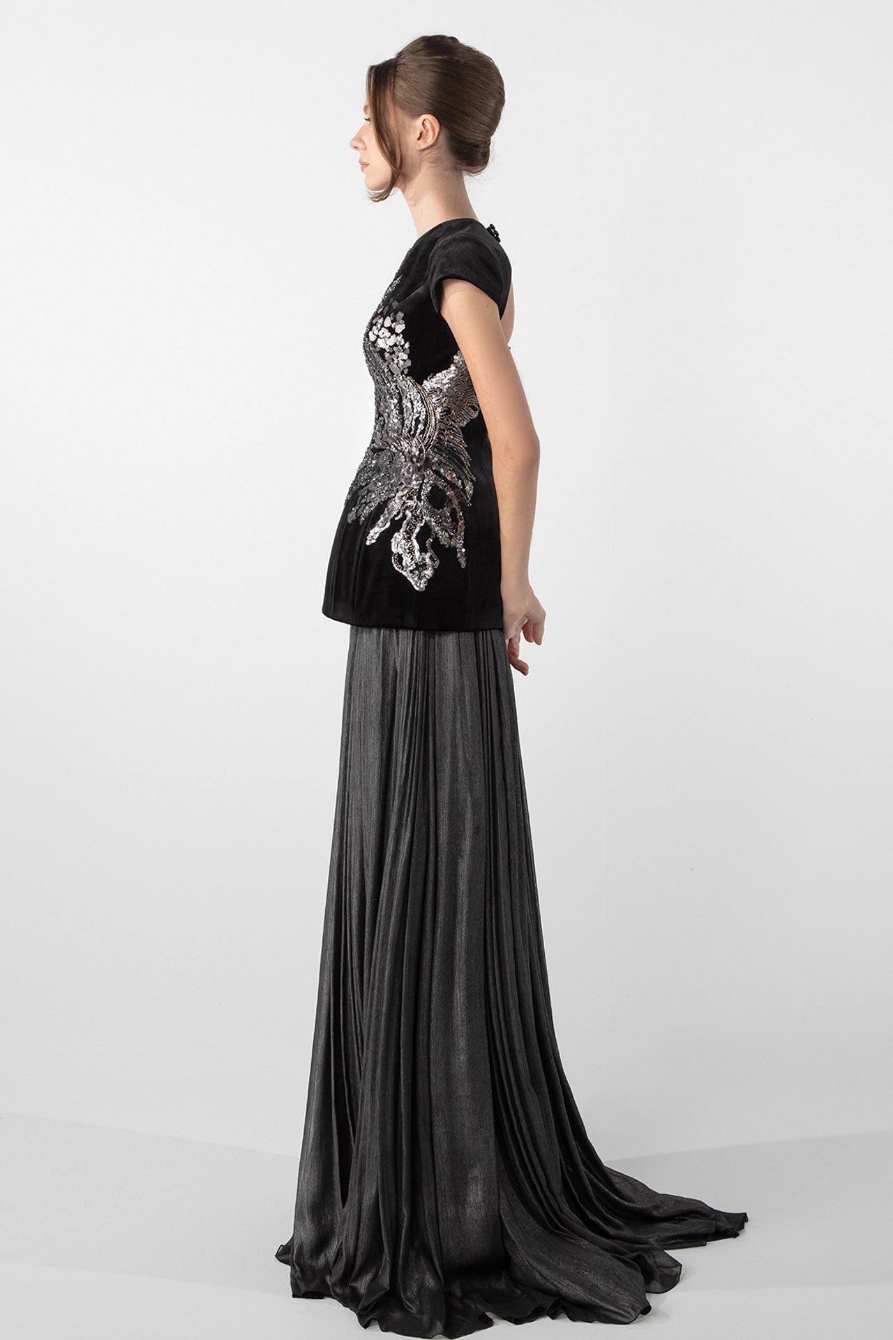 Velvet Corset with Embroidery and Lamé Skirt