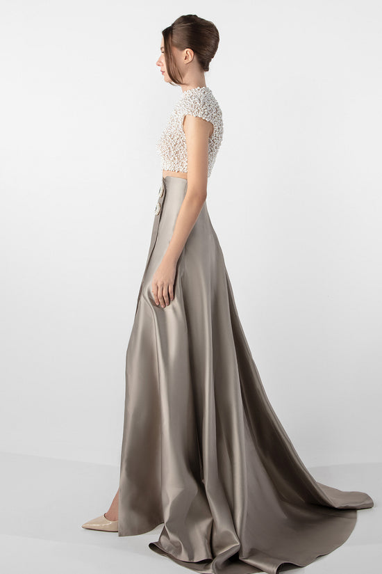 Hand-Embroidered Pearl Top and Mikado Skirt Set