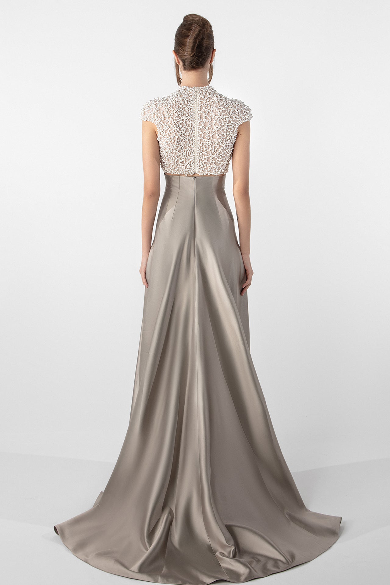 Hand-Embroidered Pearl Top and Mikado Skirt Set