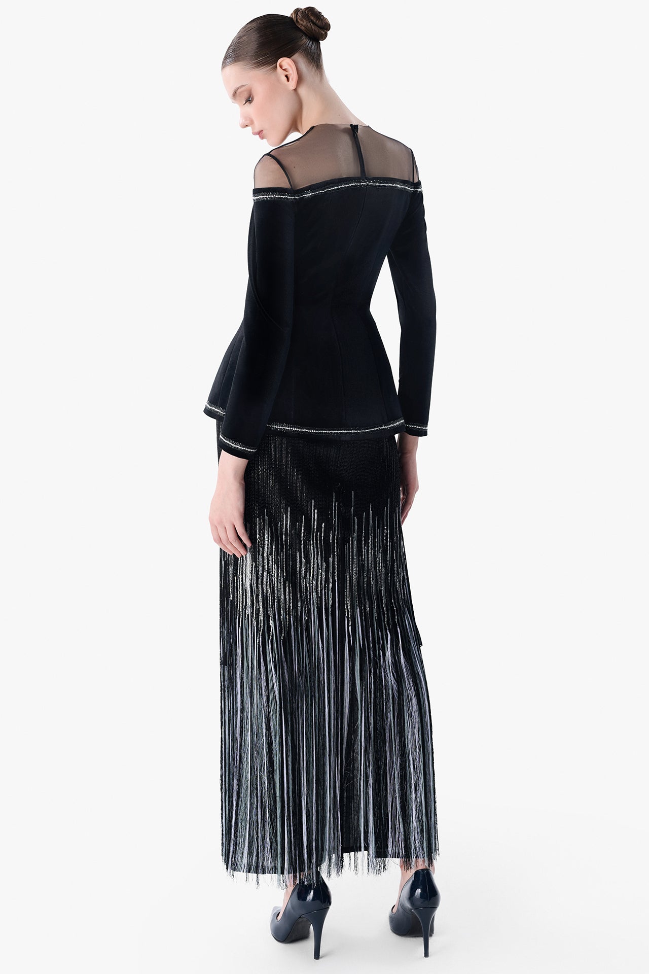 Velvet Top with Beaded Fringe Skirt