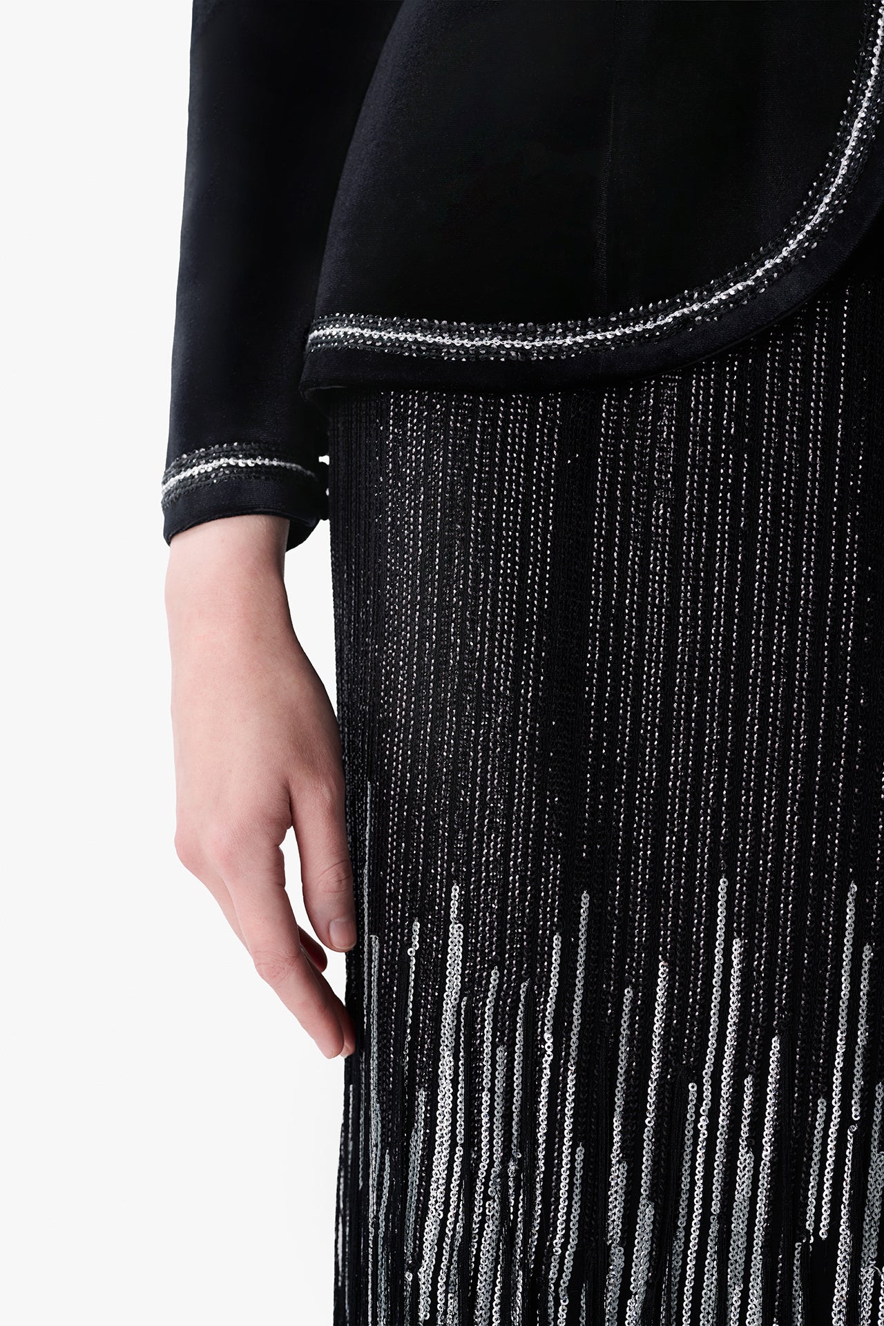 Velvet Top with Beaded Fringe Skirt