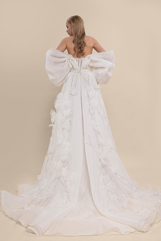 Strapless Corset Wedding Dress with Detachable Puff Sleeves