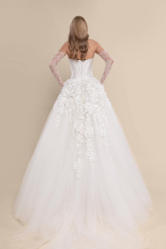 Strapless Bridal Gown with 3D Floral Appliques and Chapel Train