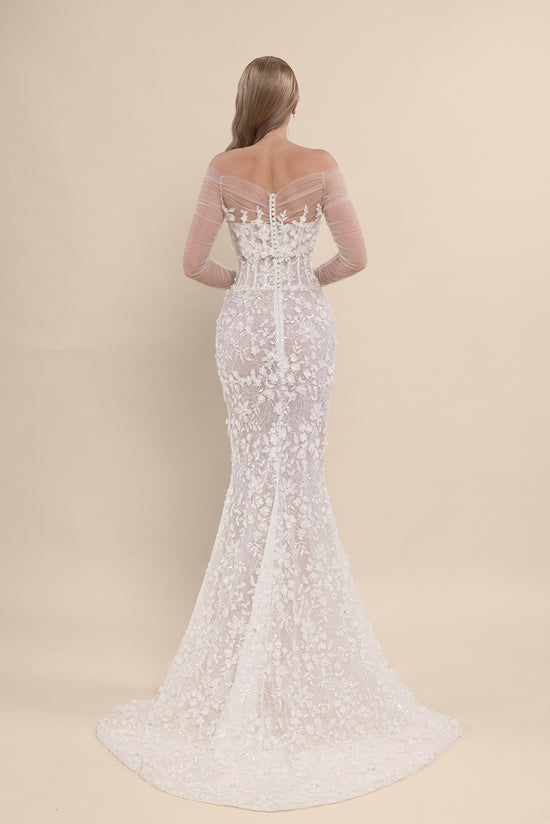 Fitted Mermaid Bridal Gown with Illusion Neckline and Cathedral Train