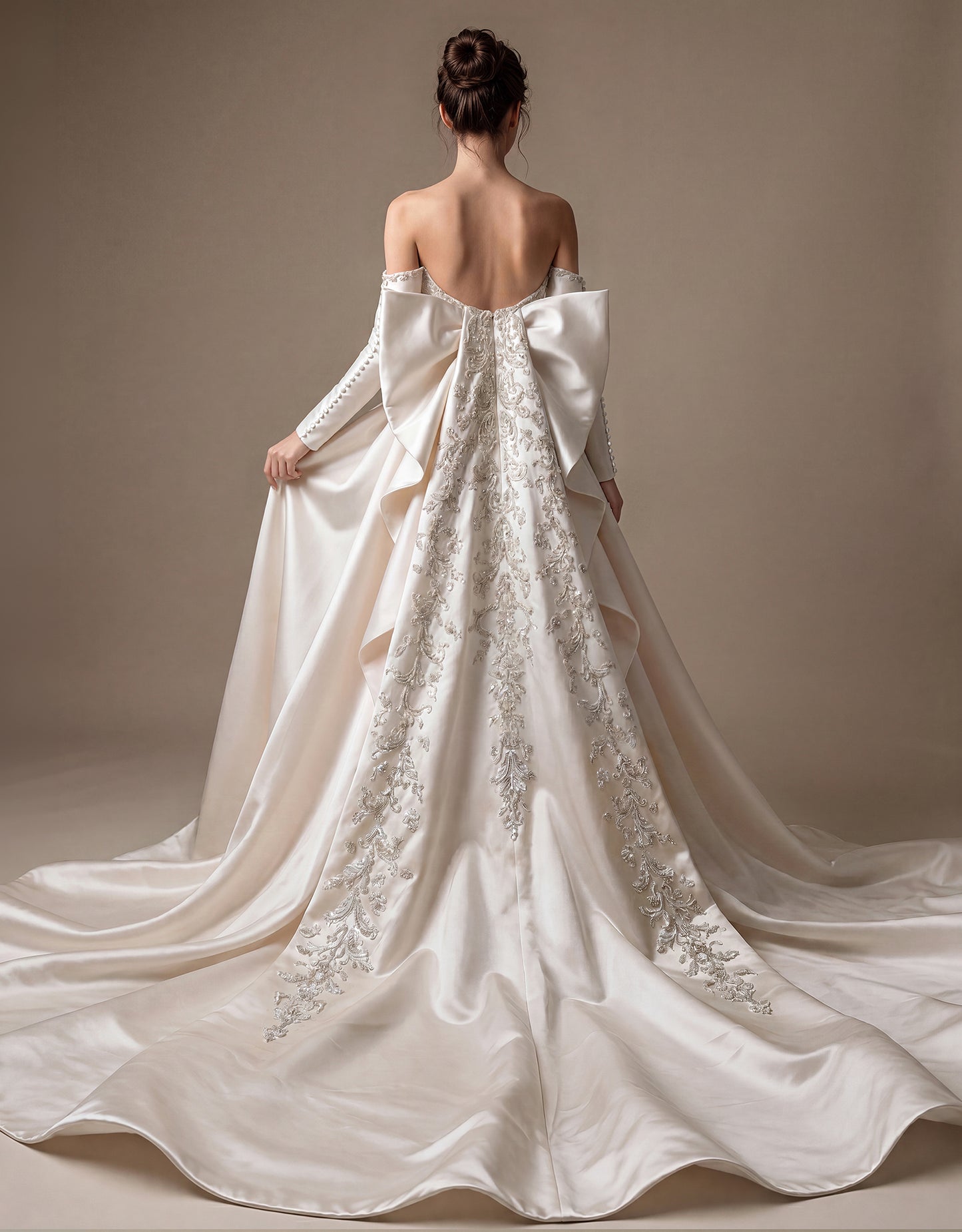 Embroidered Bow-Back Bridal Gown