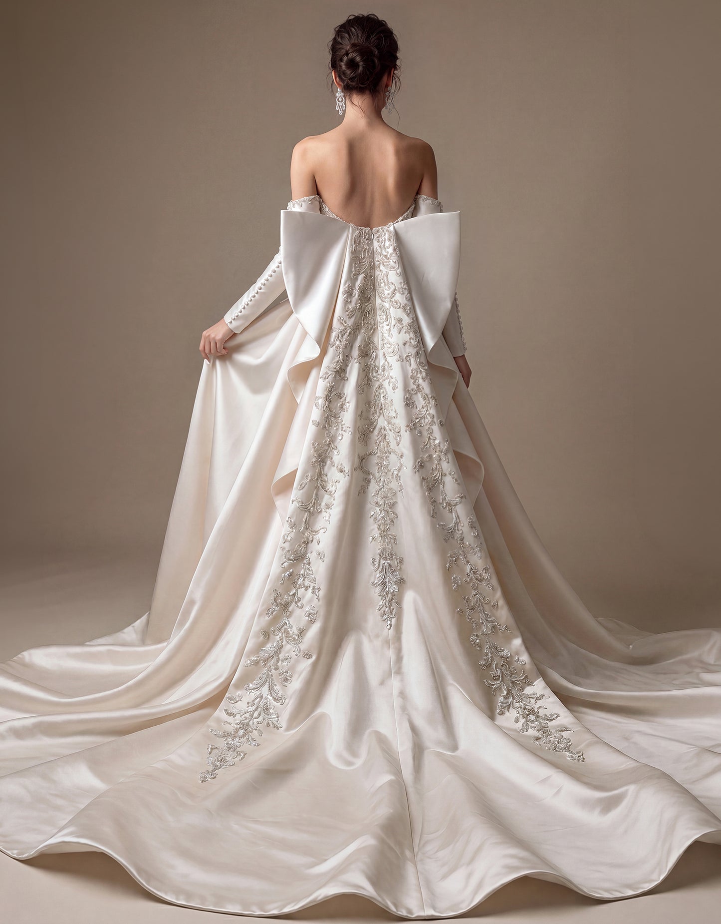 Embroidered Bow-Back Bridal Gown