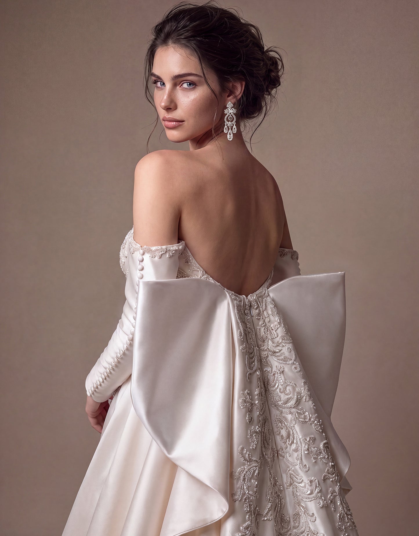 Embroidered Bow-Back Bridal Gown