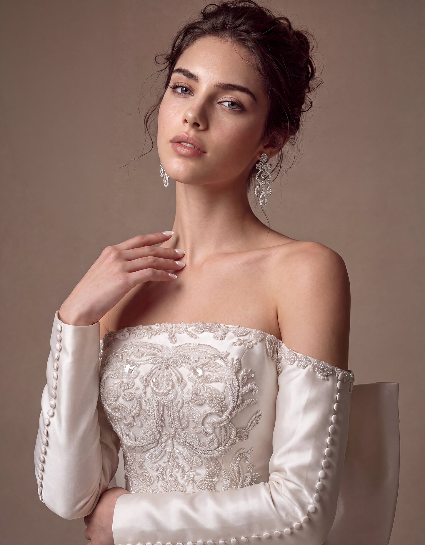 Embroidered Bow-Back Bridal Gown