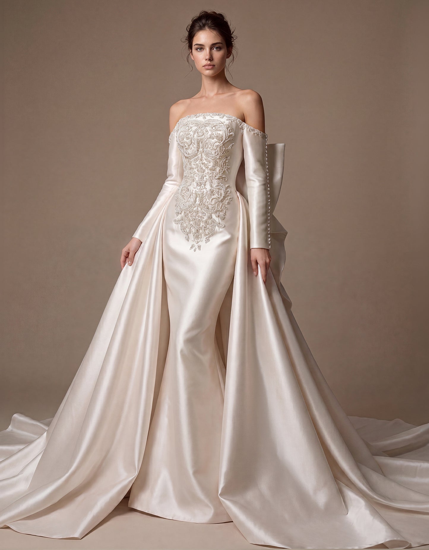 Embroidered Bow-Back Bridal Gown