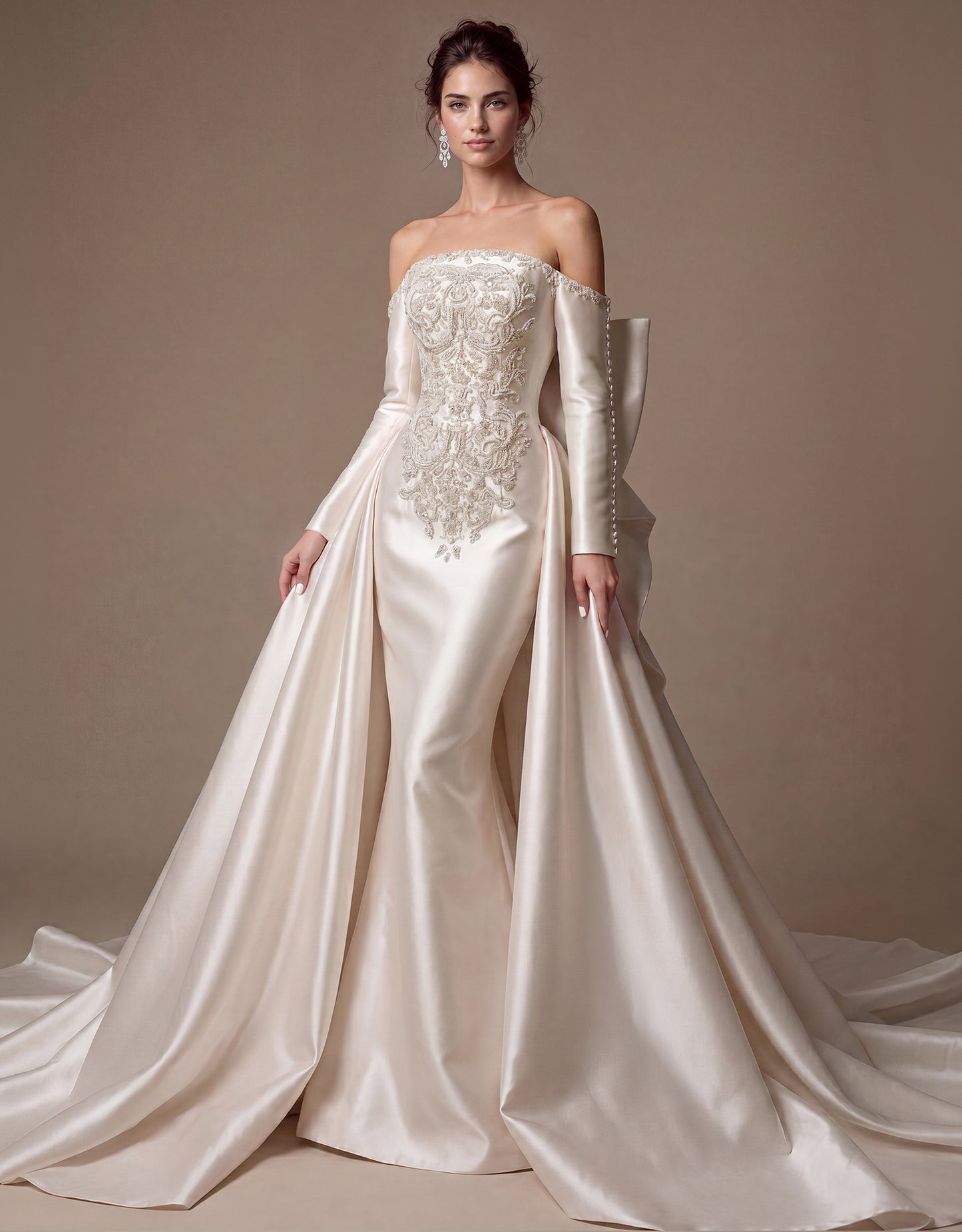 Embroidered Bow-Back Bridal Gown