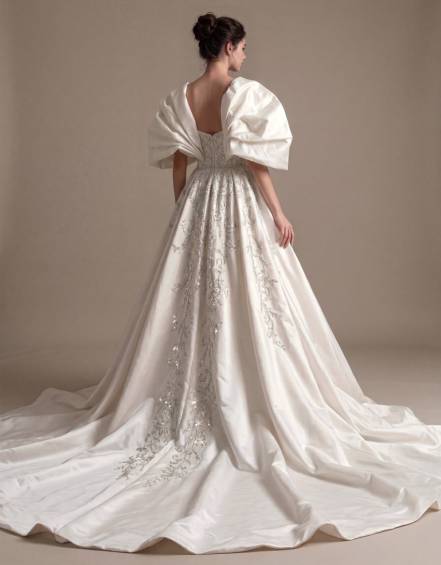 Sculptural Sleeve Embroidered Bridal Gown