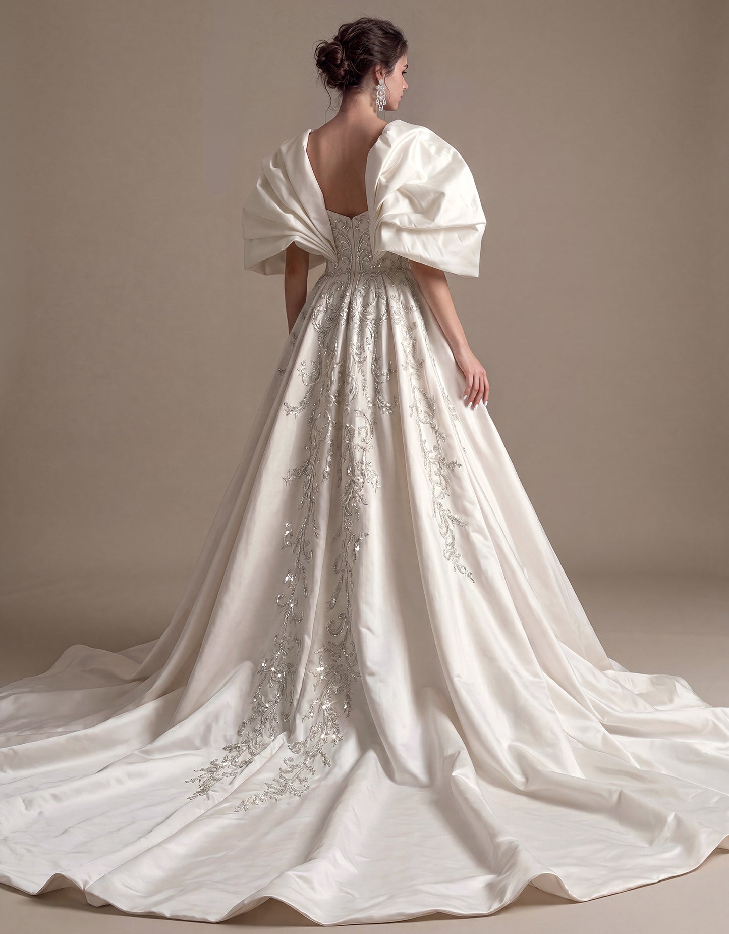 Sculptural Sleeve Embroidered Bridal Gown