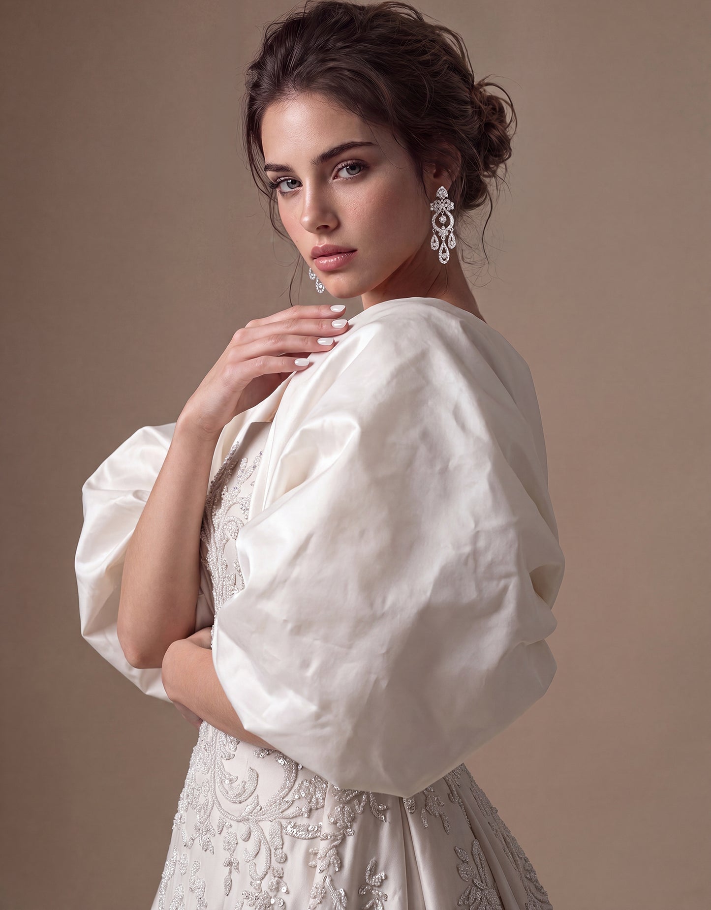Sculptural Sleeve Embroidered Bridal Gown