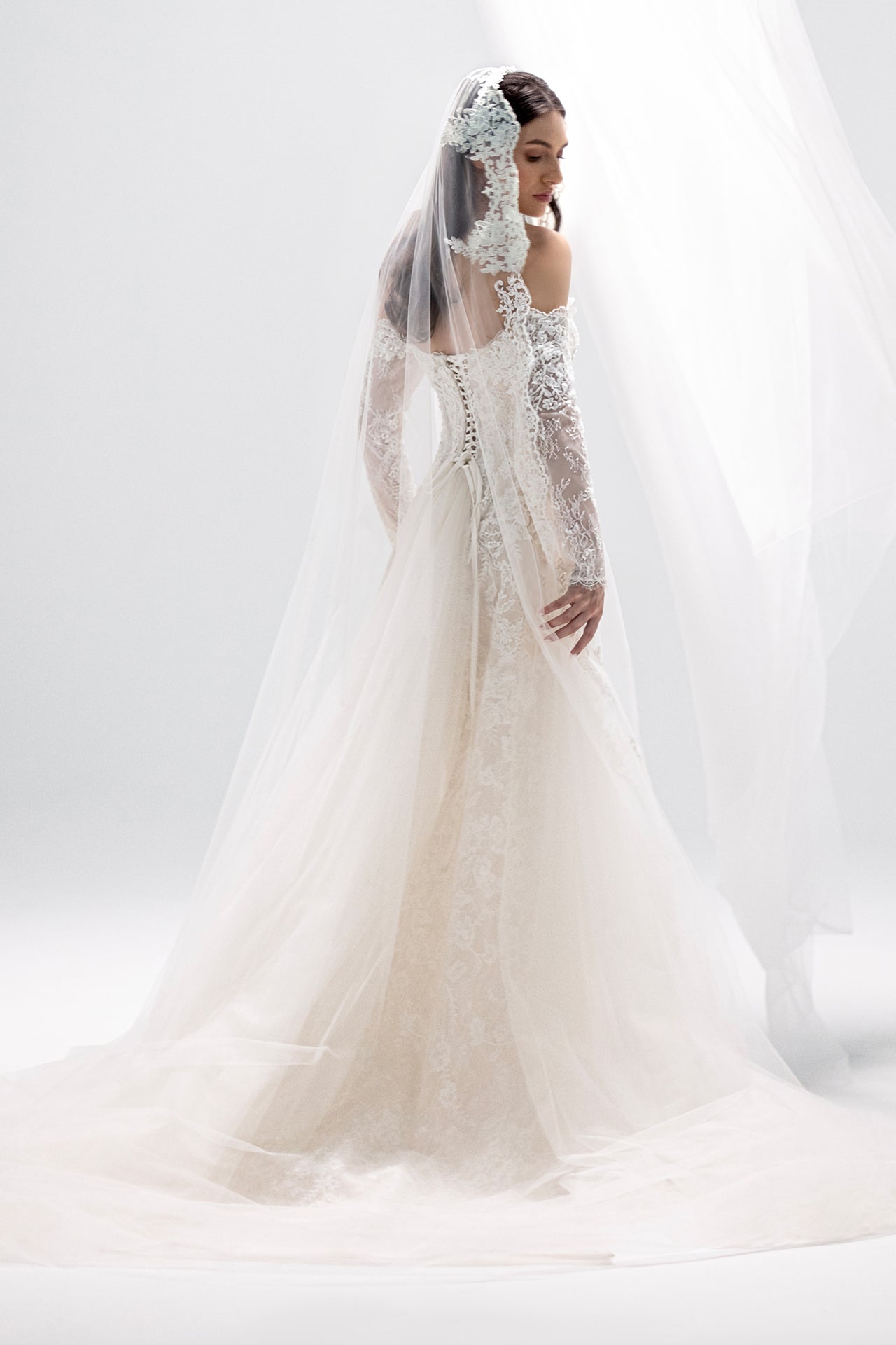 Off-Shoulder Rebrodé Corset Gown