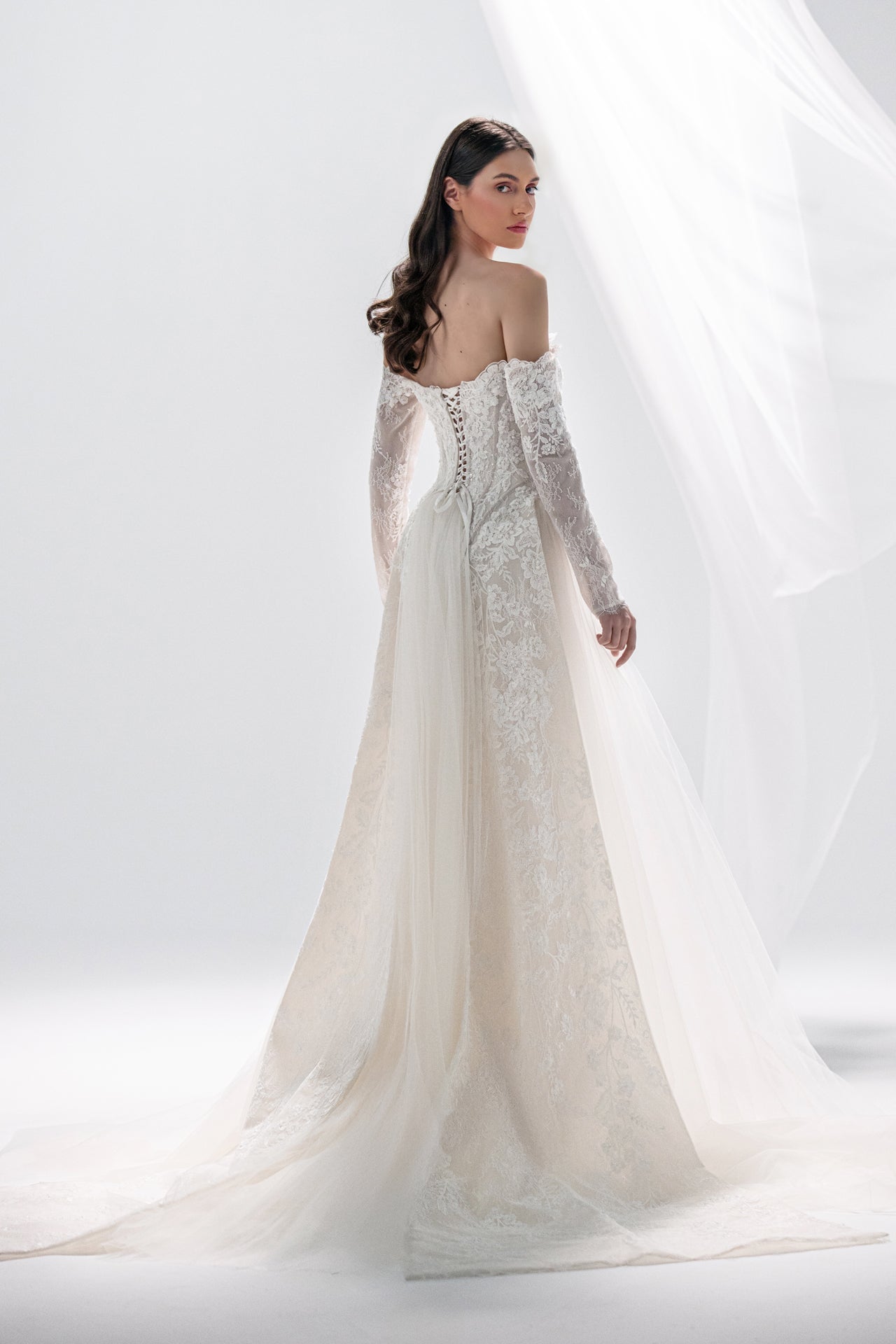 Off-Shoulder Rebrodé Corset Gown