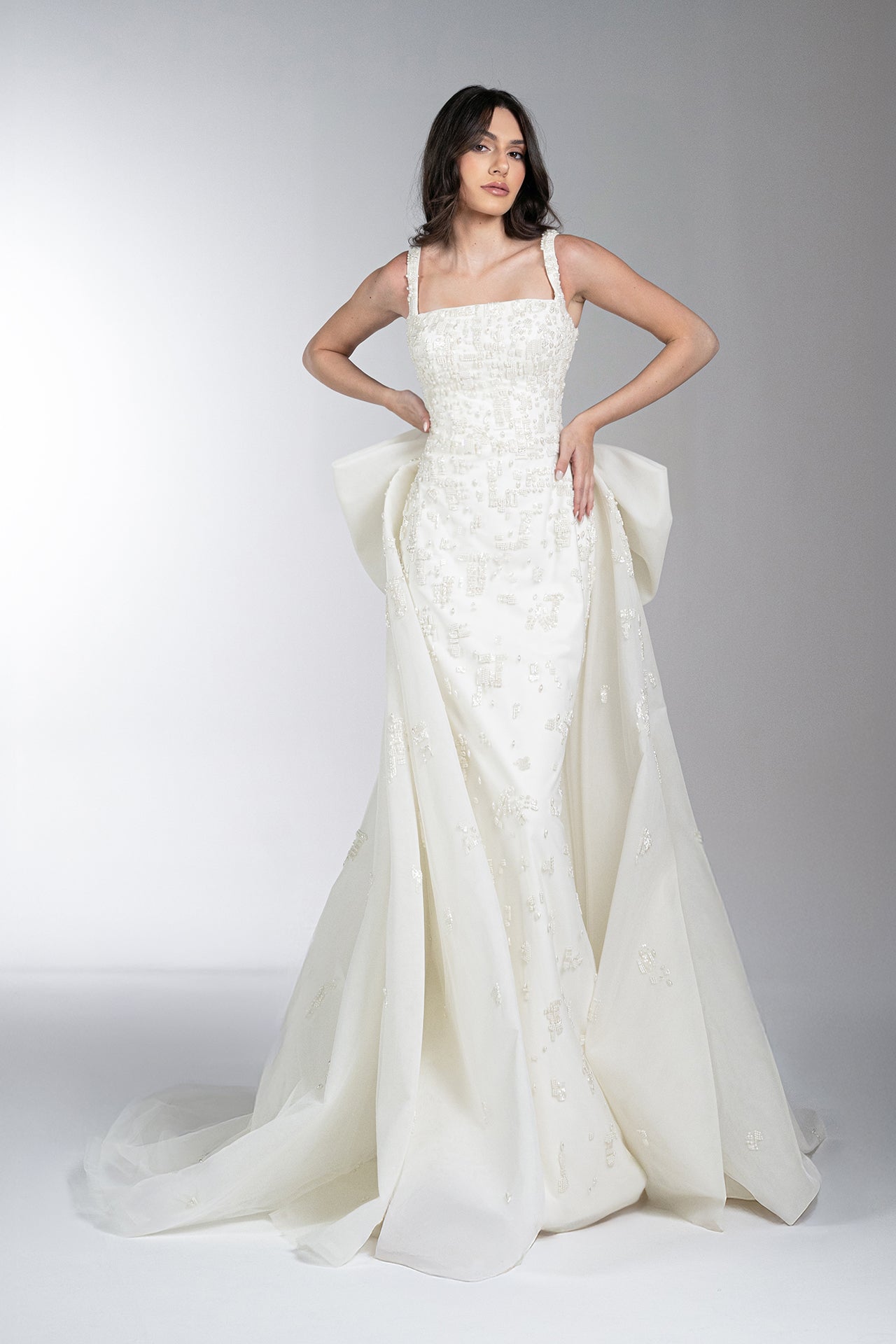 Tulle Brodée Gown with Pearl Embroidery and Bow