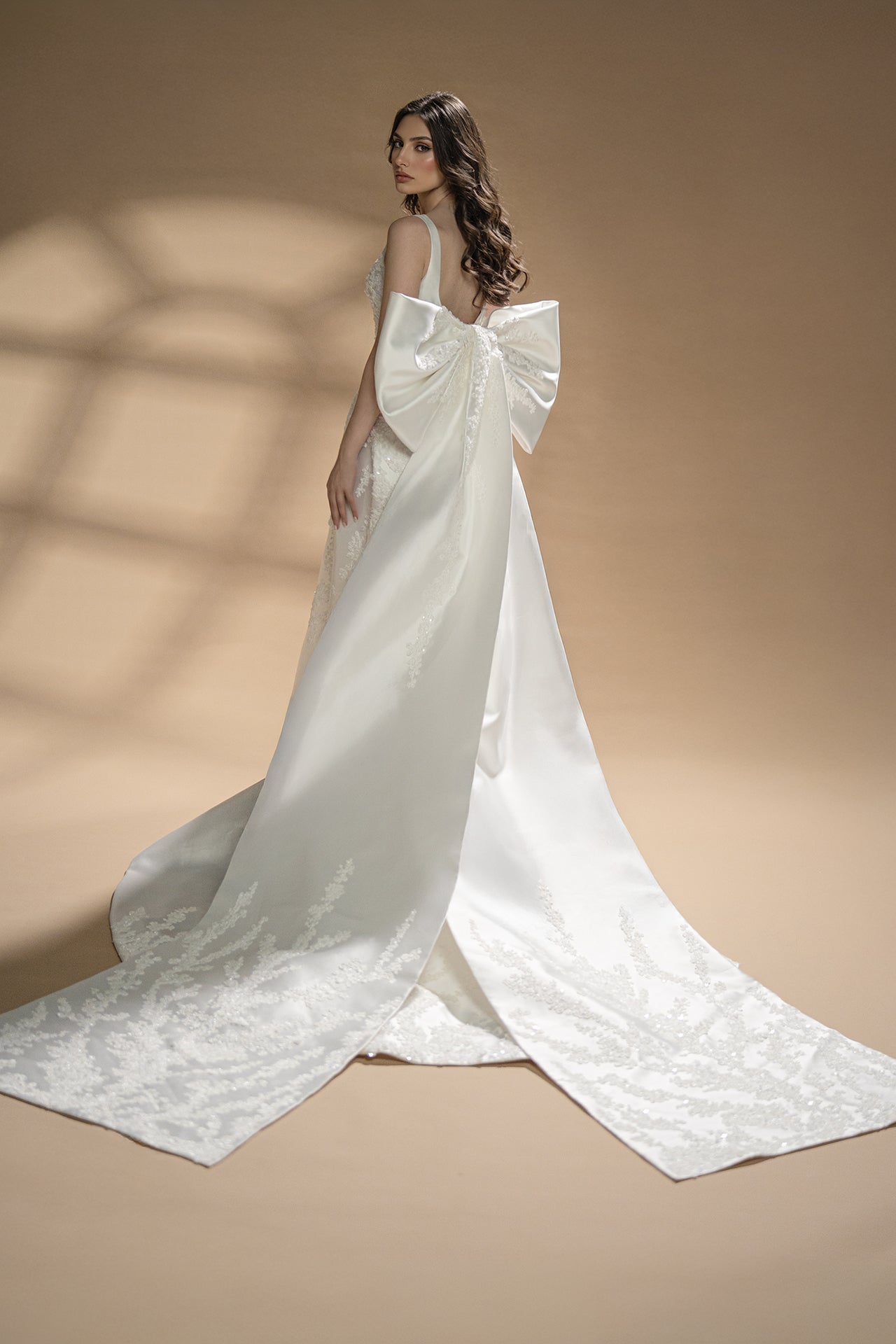 Mikado Gown with Embroidered Motif and Sculptural Bow