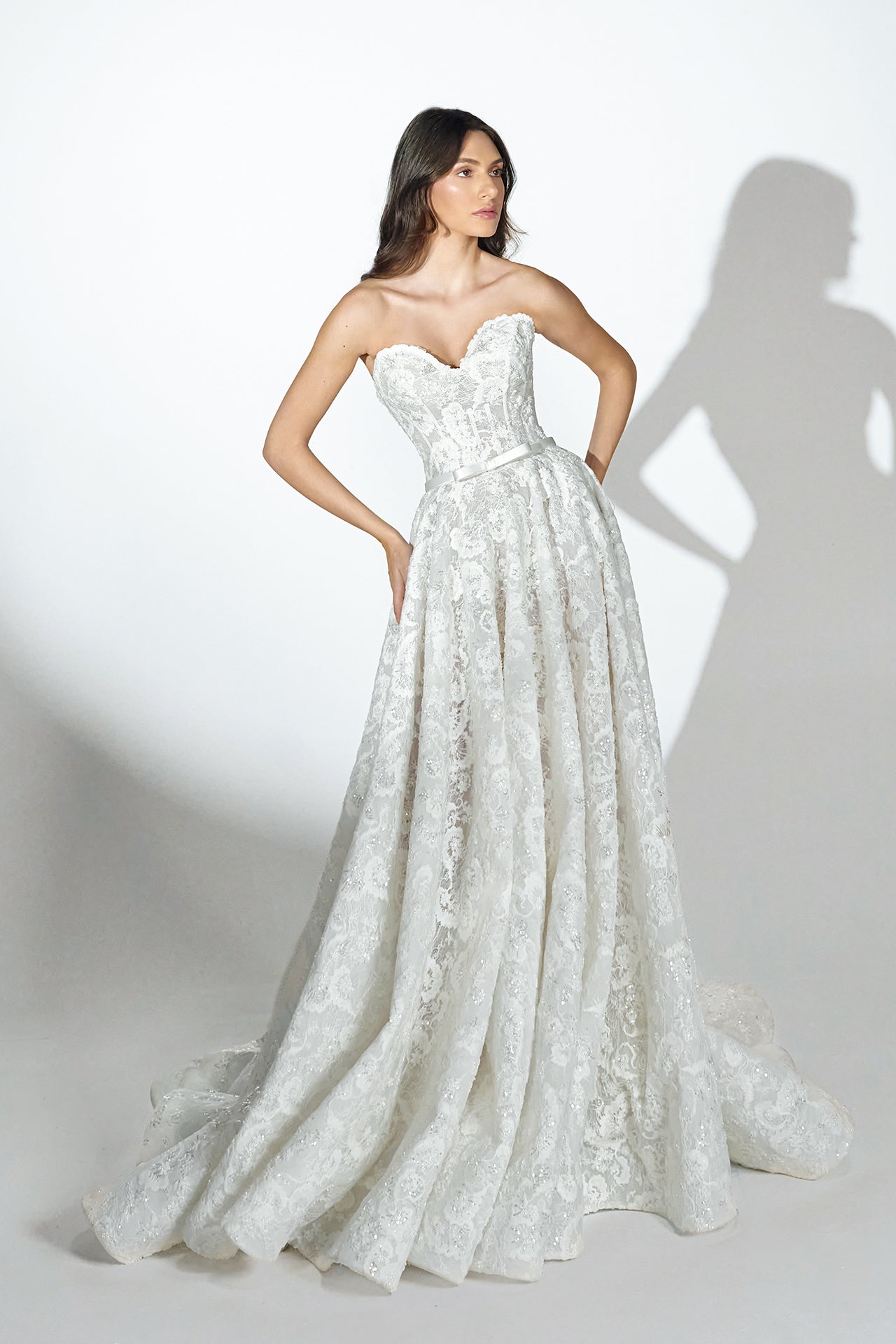 Beaded Broderie Lace A-Line Gown