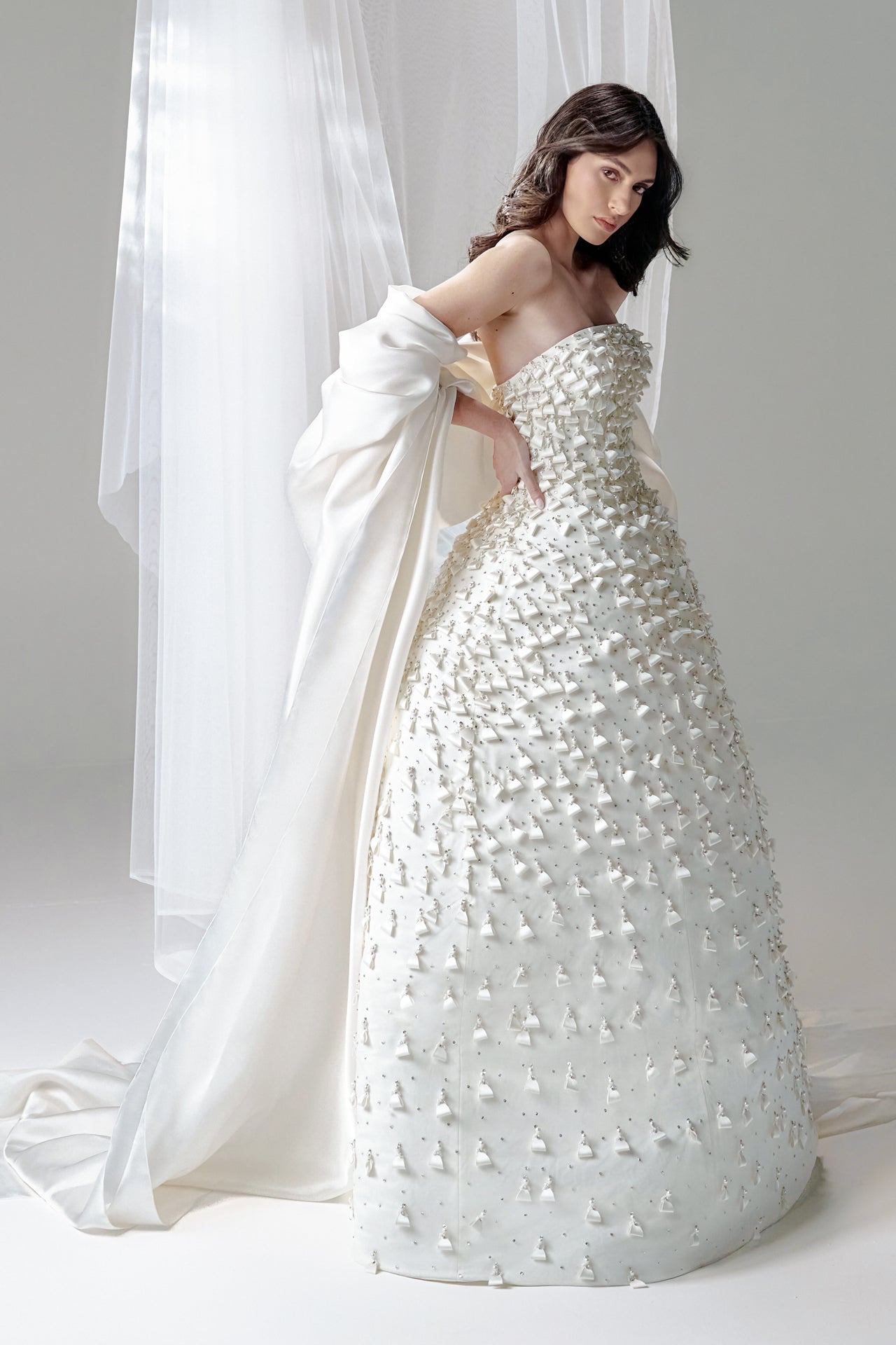 Strapless Tulle Brodée Gown with Pearled Éclat Texture