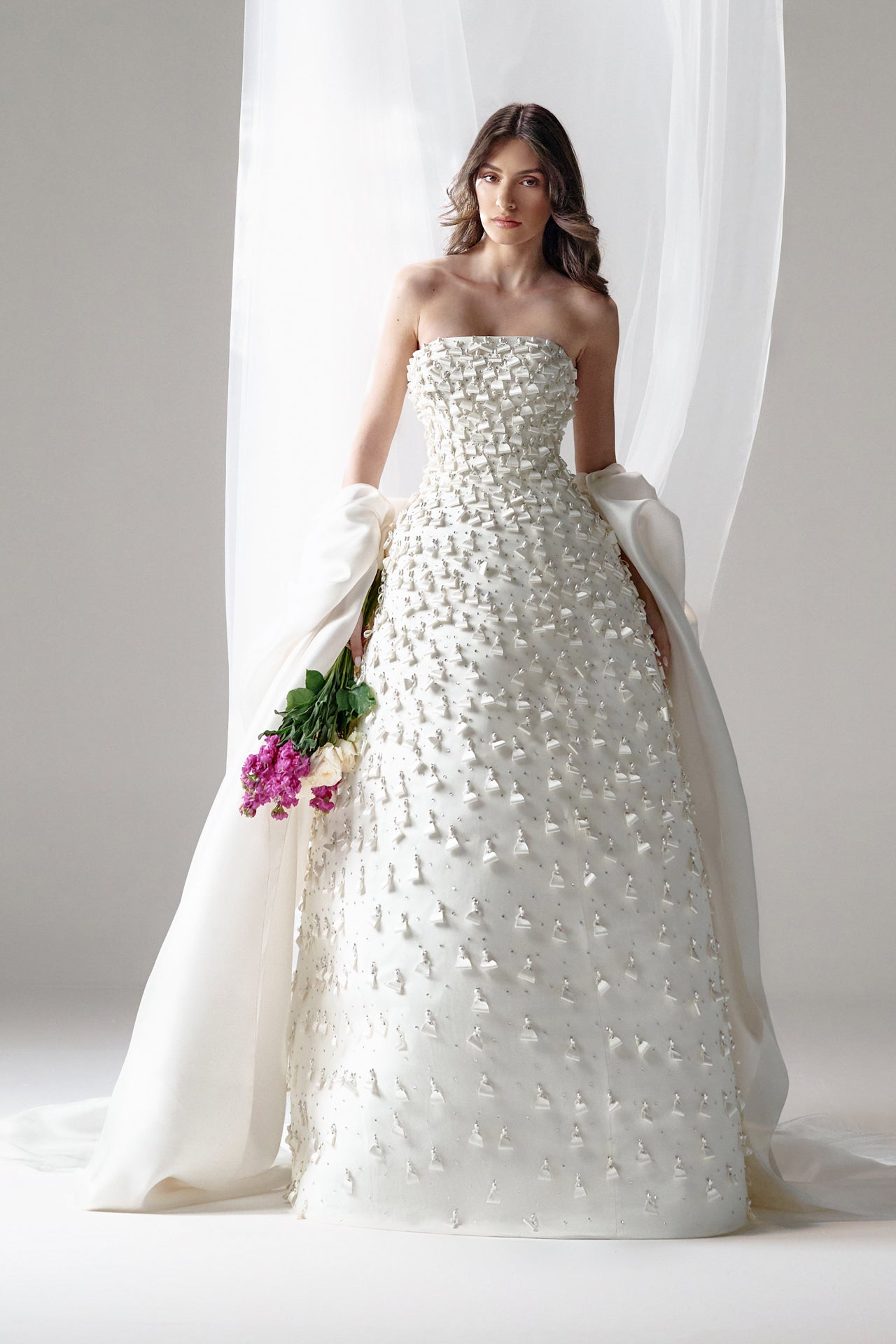 Strapless Tulle Brodée Gown with Pearled Éclat Texture