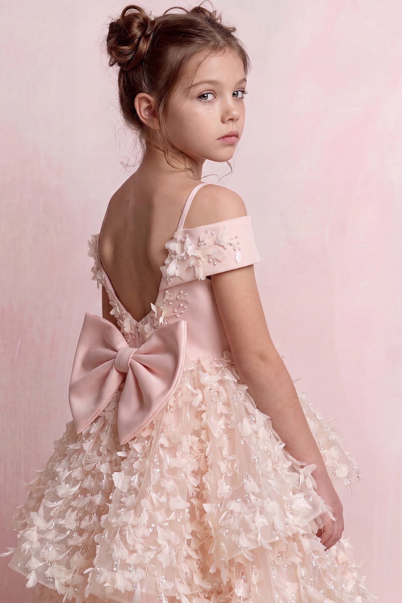 Petal Appliqué High-Low Tulle Gown