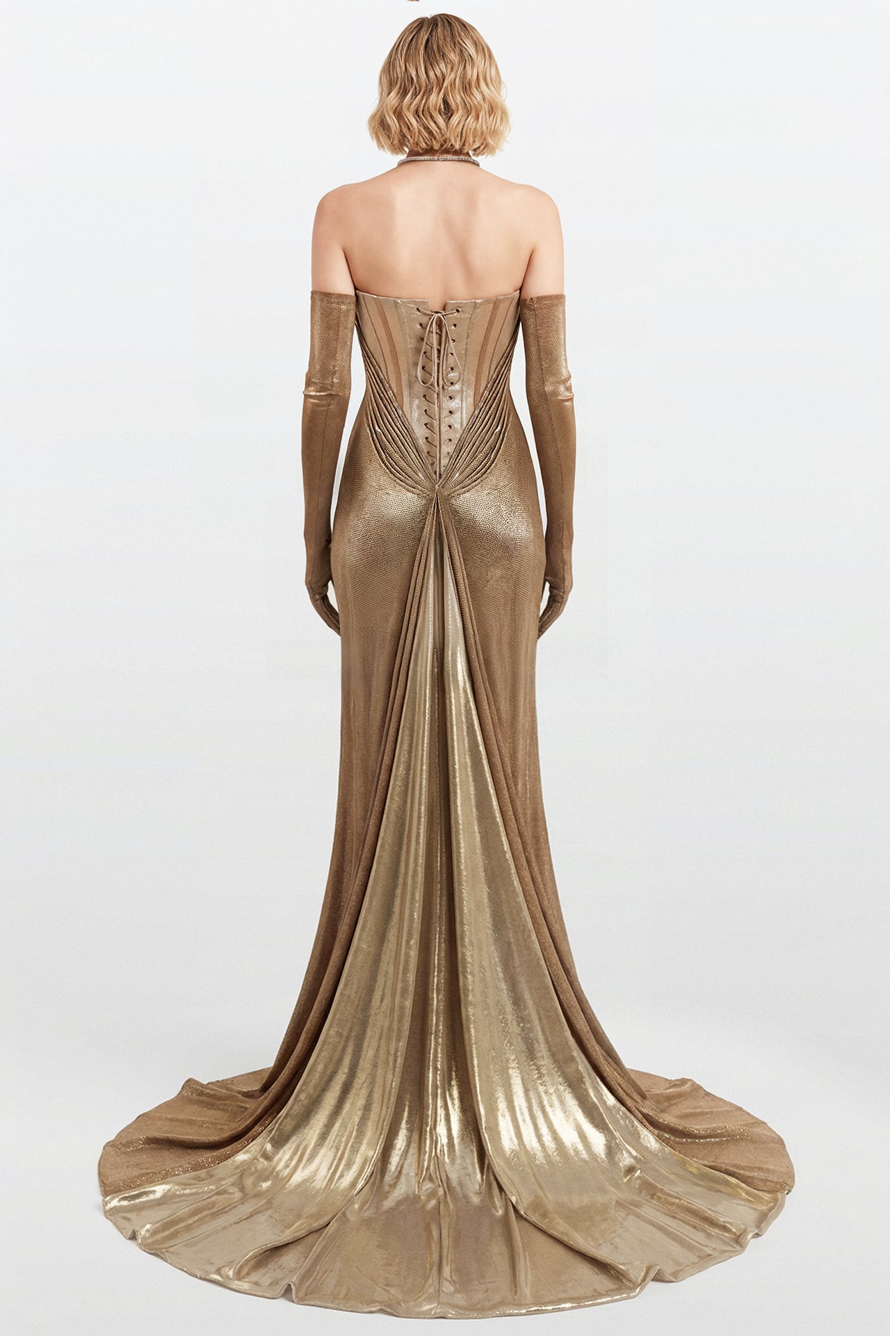 Corset Gown with Metallic Train