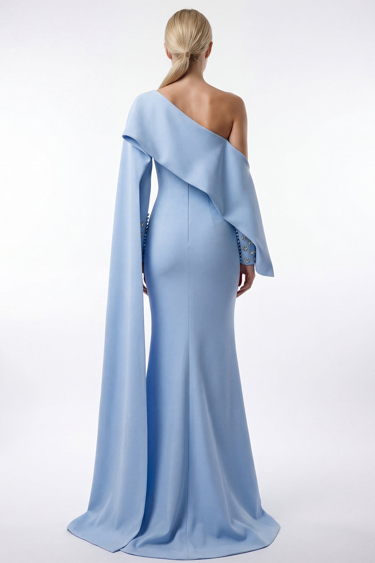 Asymmetrical Draped Crepe Gown