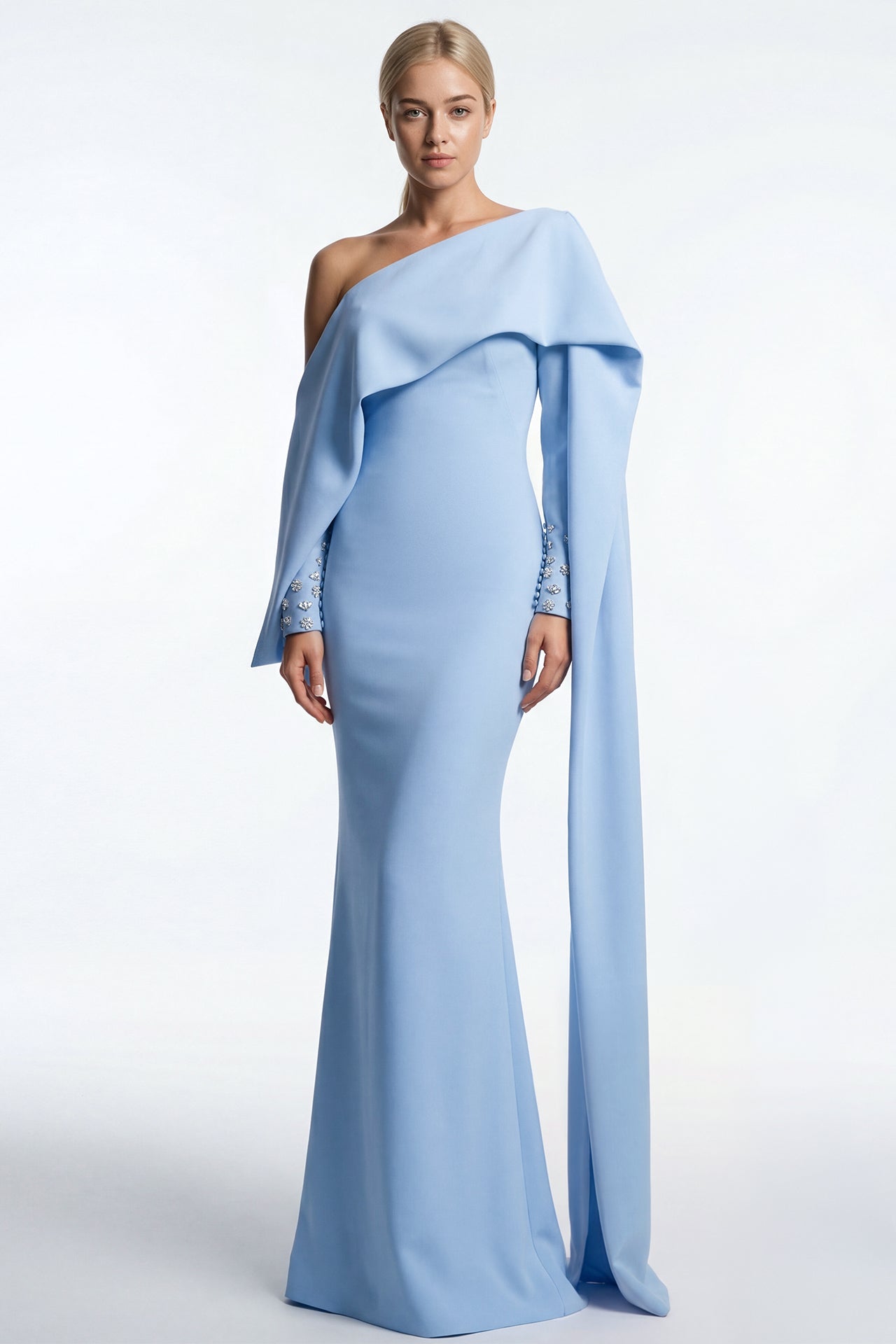 Asymmetrical Draped Crepe Gown
