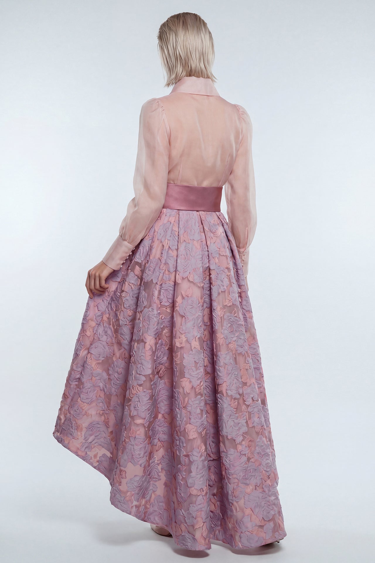 Structured Shirt Bodice with Floral Jacquard Skirt