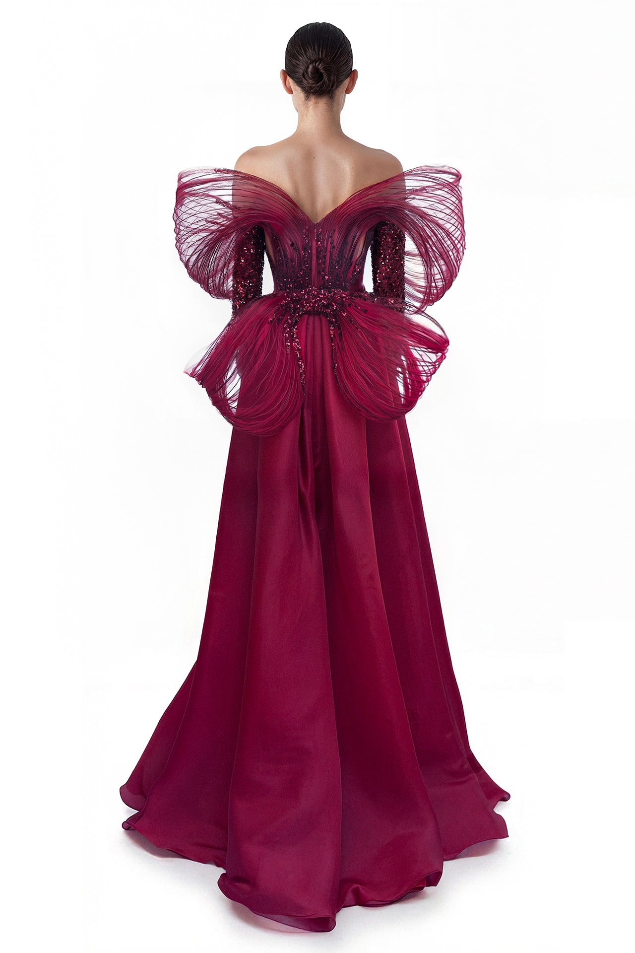 Off-Shoulder Split Dress with Draped Cape Detail