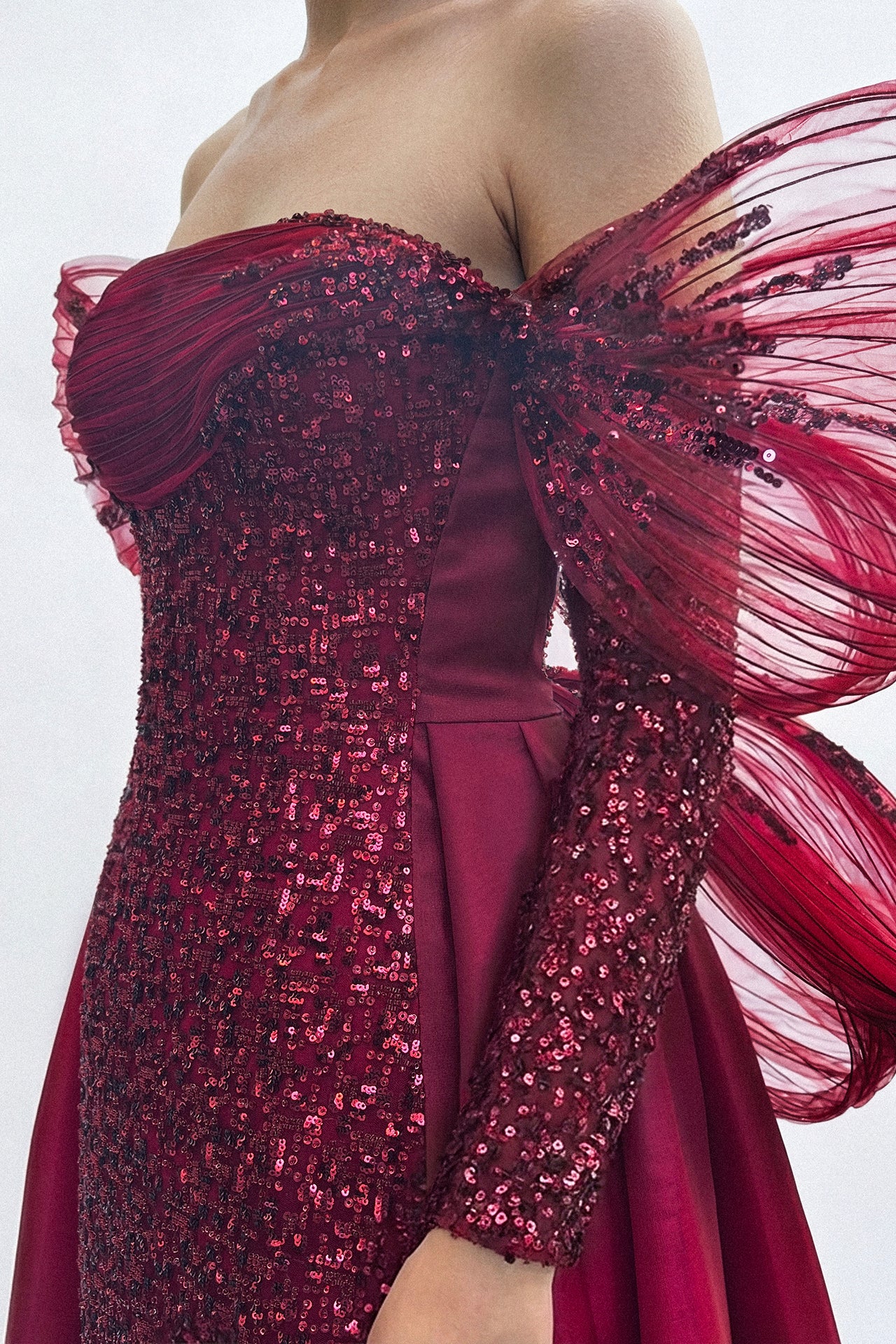 Off-Shoulder Split Dress with Draped Cape Detail