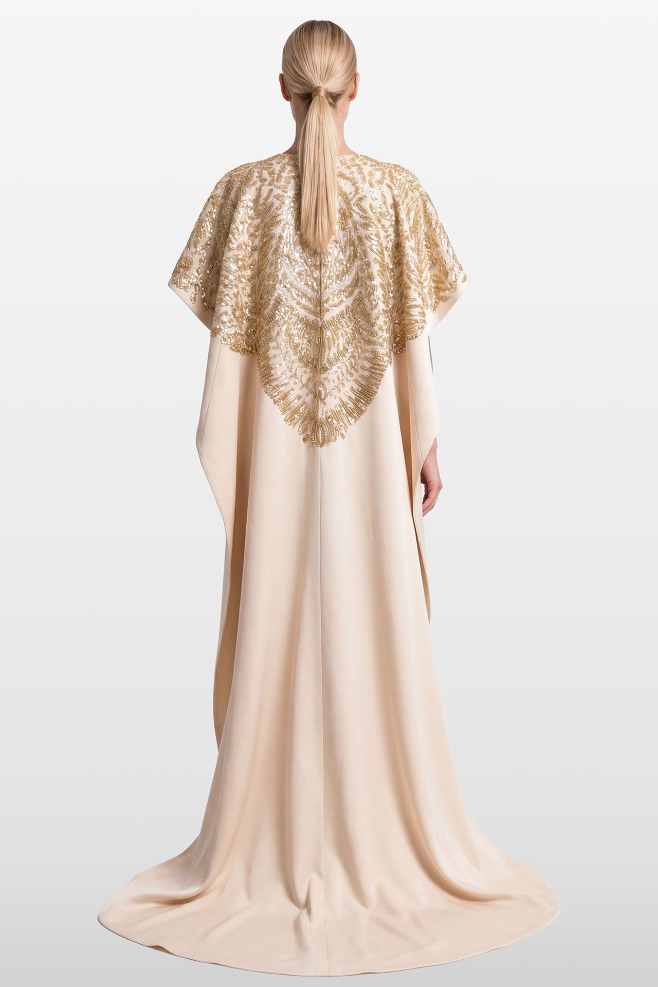 Cape Sleeve Crepe Gown