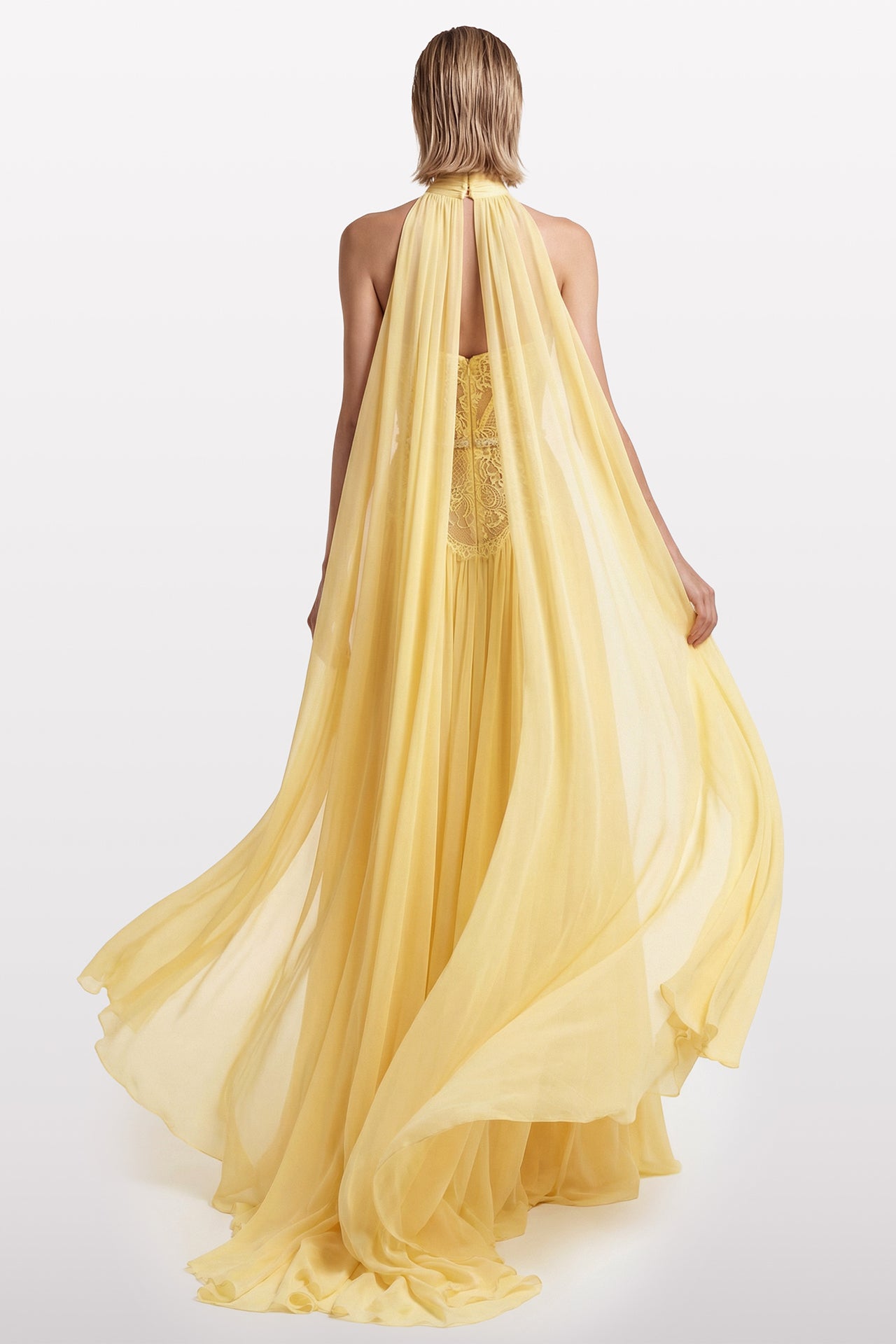 Lace Corset Gown with Chiffon Skirt