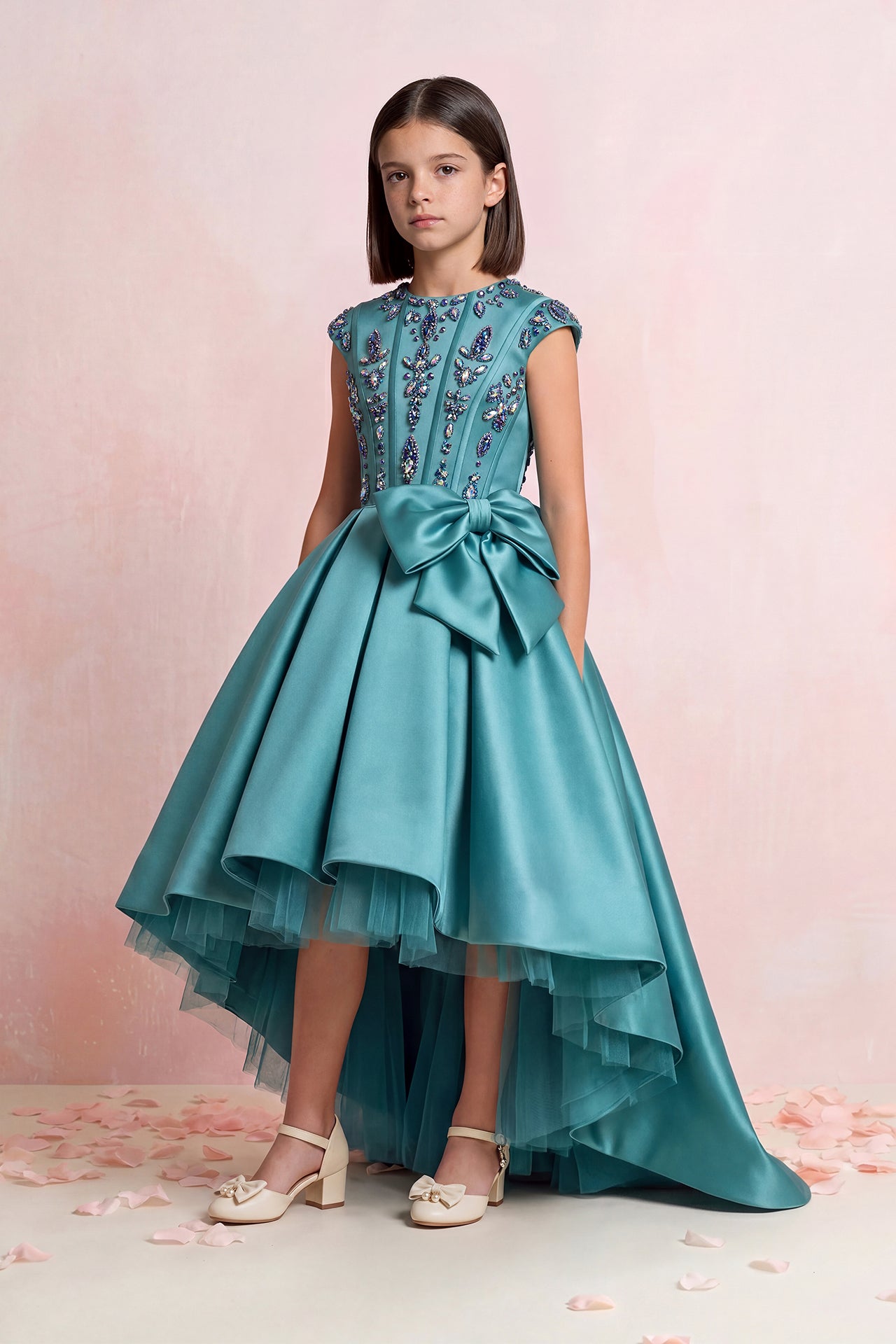 Crystal Bow Satin Gown