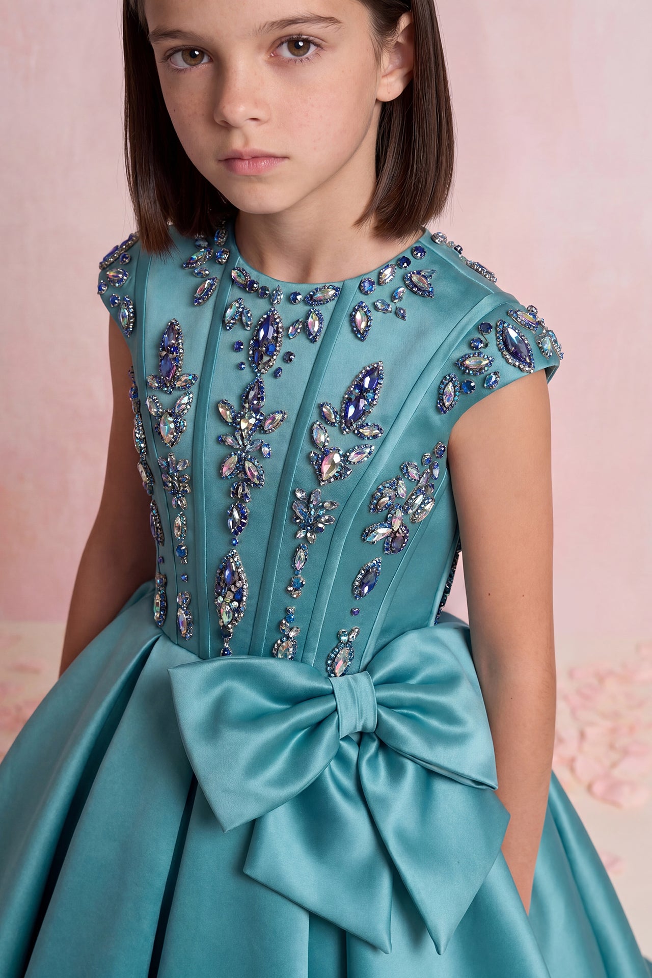Crystal Bow Satin Gown