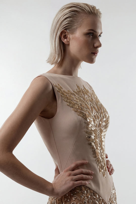 Embroidered Sequin Cape Gown Gattinolli by Marwan Embroidered Sequin Cape Gown Gattinolli by Marwan