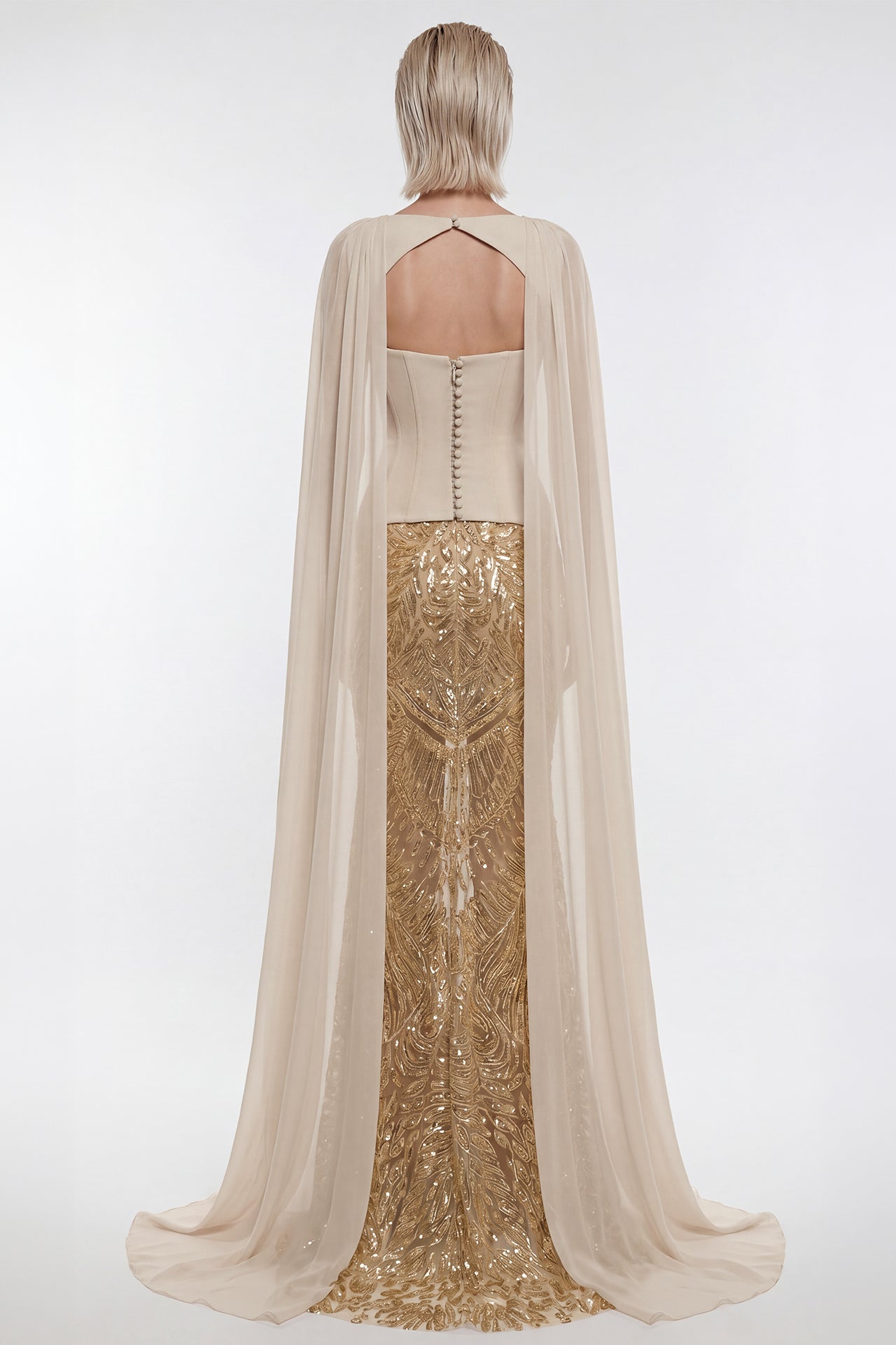 Embroidered Sequin Cape Gown – Gattinolli by Marwan Embroidered Sequin Cape Gown – Gattinolli by Marwan