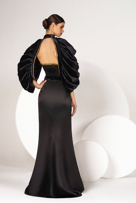 Strapless Dress with Narrow V Neckline and Bolero with Puffy Bell Slee Gattinolli by Marwan Strapless Dress with Narrow V Neckline and Bolero with Puffy Bell Slee Gattinolli by Marwan