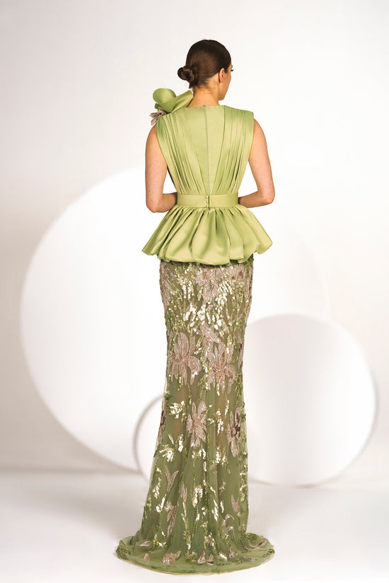 Ensemble with Peplum Top and Embroidered Pencil Skirt – Gattinolli