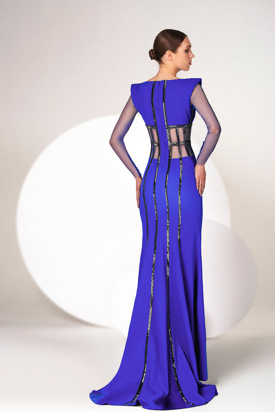 Elegant Crepe Dress with Intricate Metallic Embroidery Gattinolli by Marwan Elegant Crepe Dress with Intricate Metallic Embroidery Gattinolli by Marwan