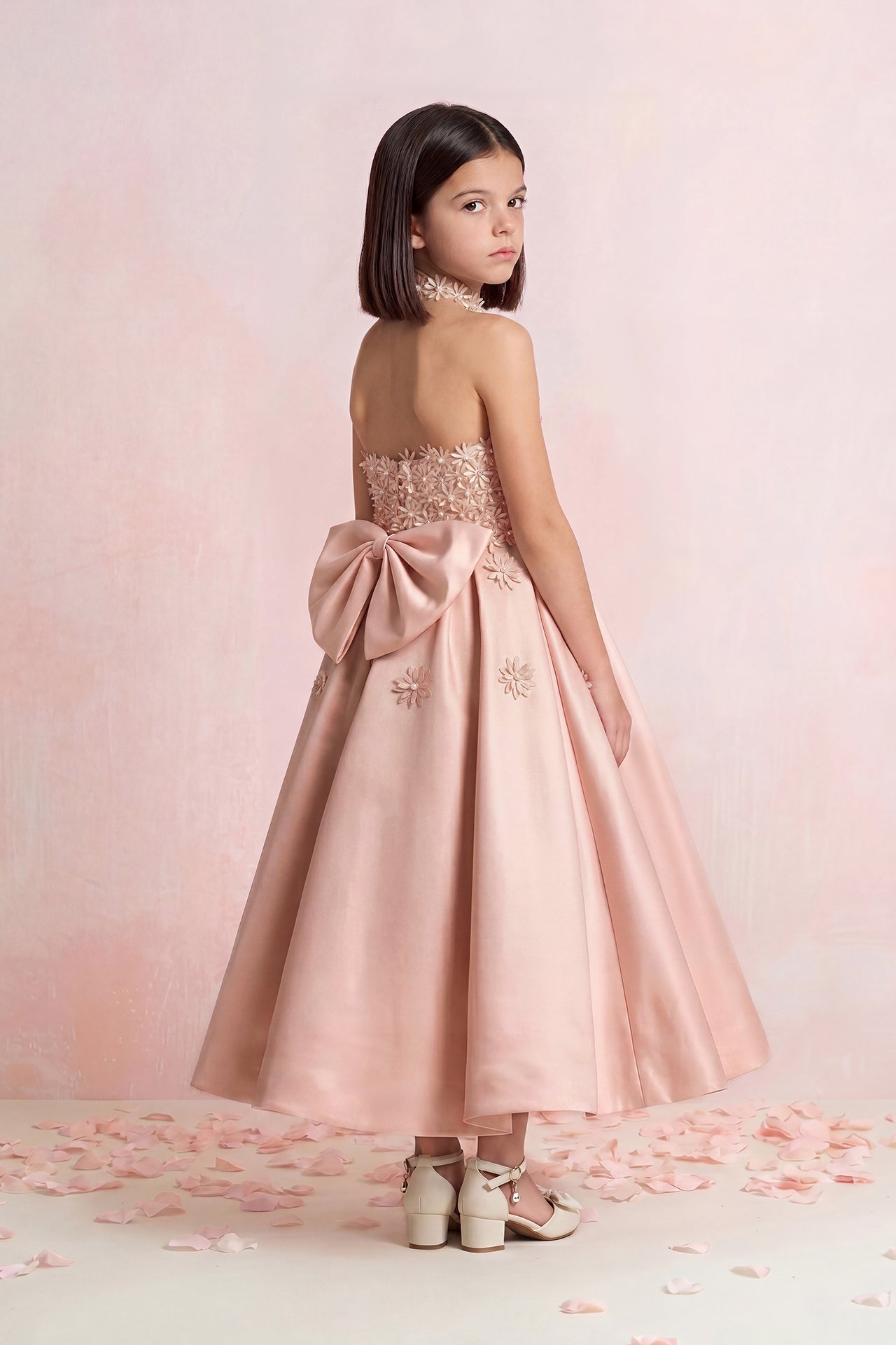 Floral Appliqué Satin Gown